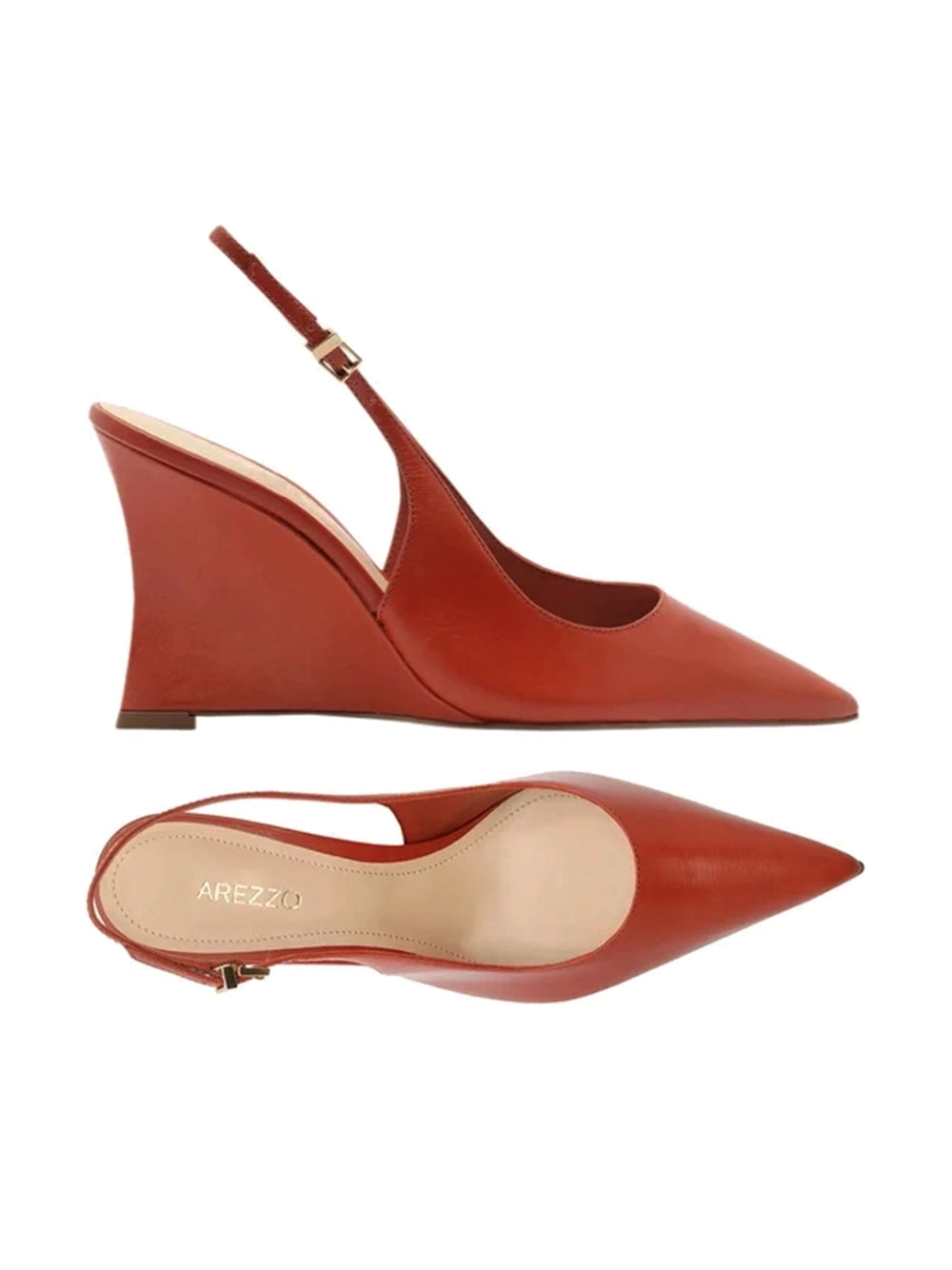 Brown Leather Wedge Court Shoes