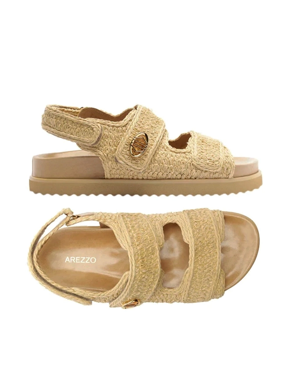 Sandália Beige Bordada Tratorada
