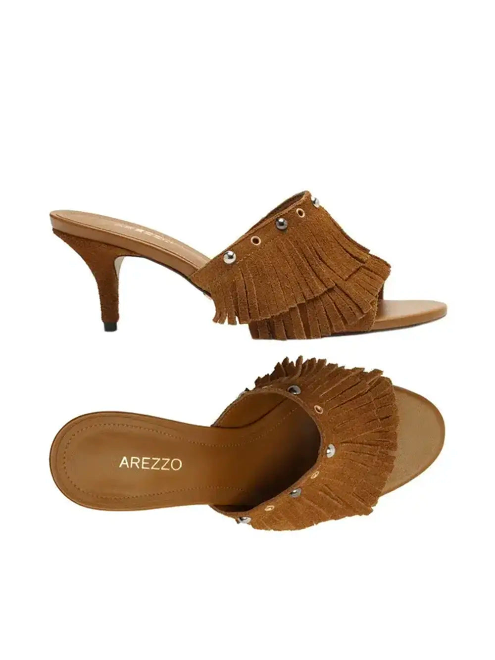 Mule Arezzo em Camurça Castanha e Franjas