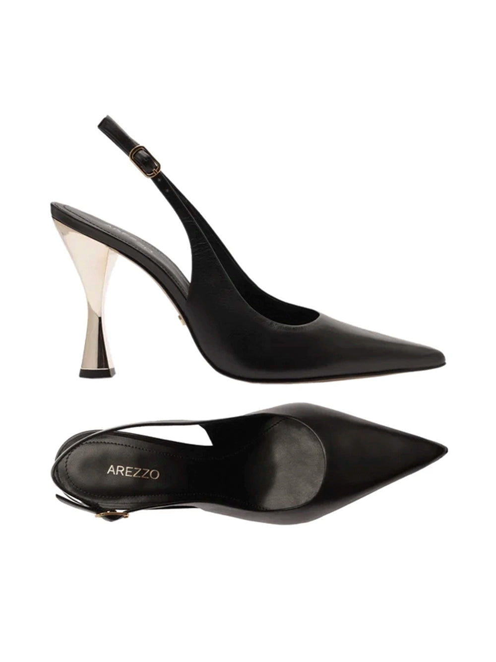 Scarpin Preto em Pele e Salto em Metal