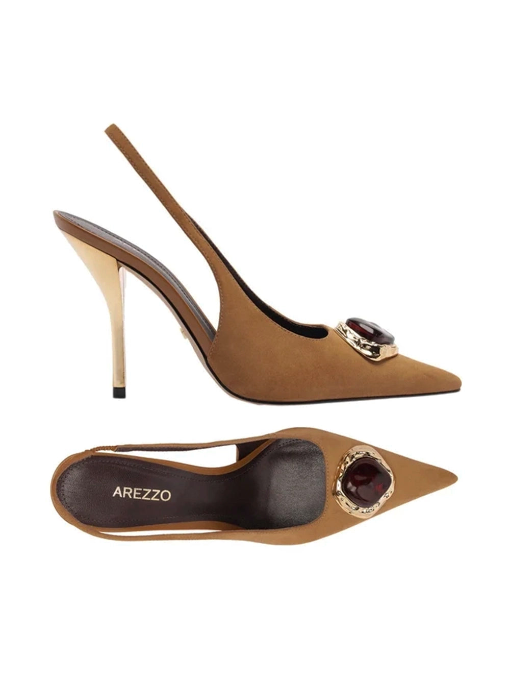 Scarpin em Camurça Castanha Slingback Pedraria