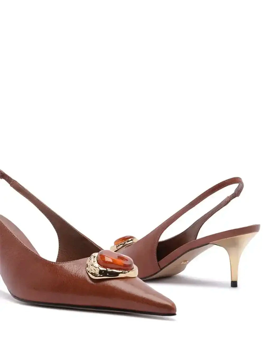 Brown Leather Scarpin with Stone Toe