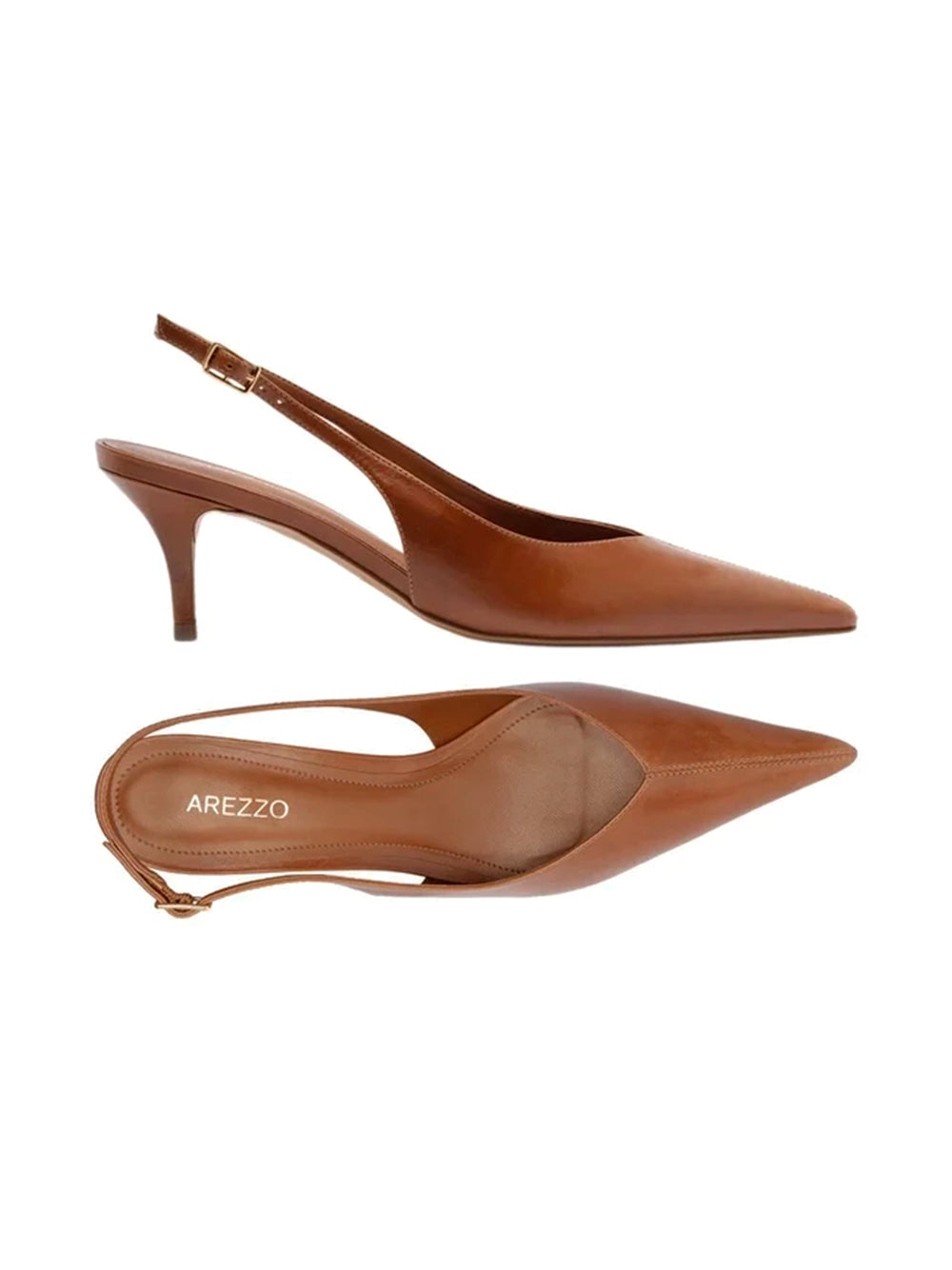 Brown Leather Kitten Heel Pumps
