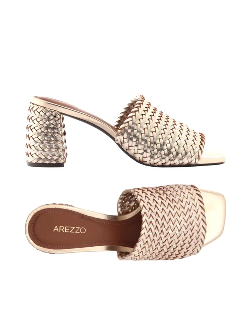 Gold Braided Block Heel Single Strap Sandal