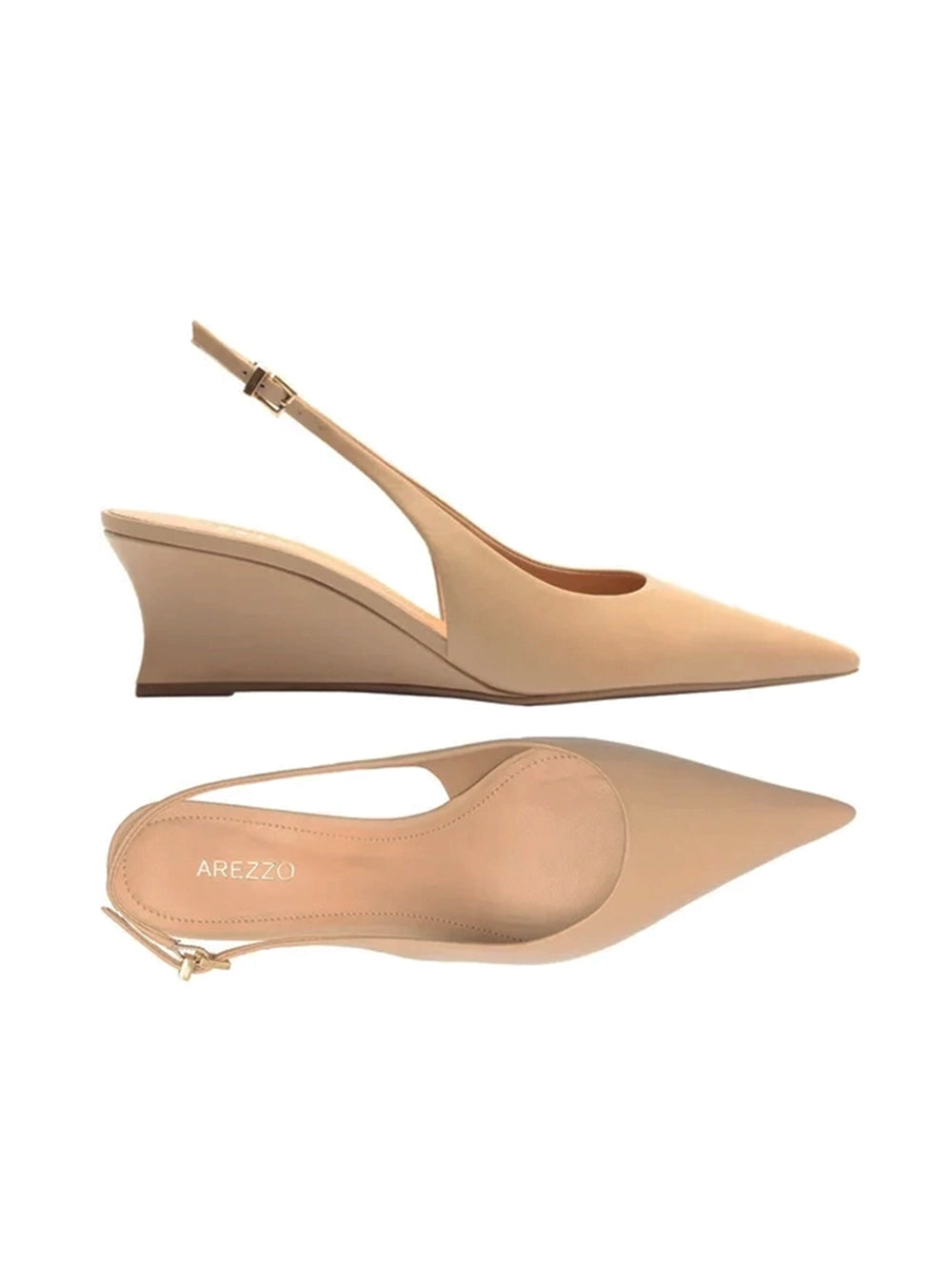 Scarpin em Pele Beige e Salto Baixo Anabela