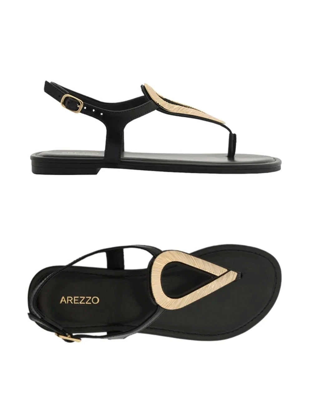Black Leather and Metal Textured Sandals
