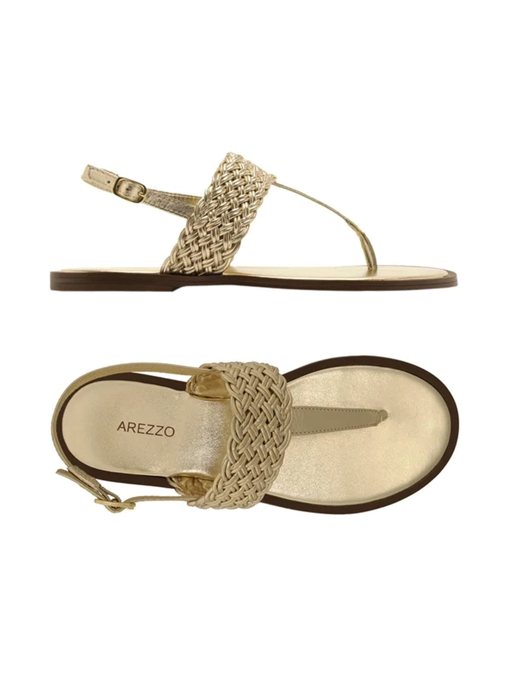 Golden Leather Sandal with Braided Strap