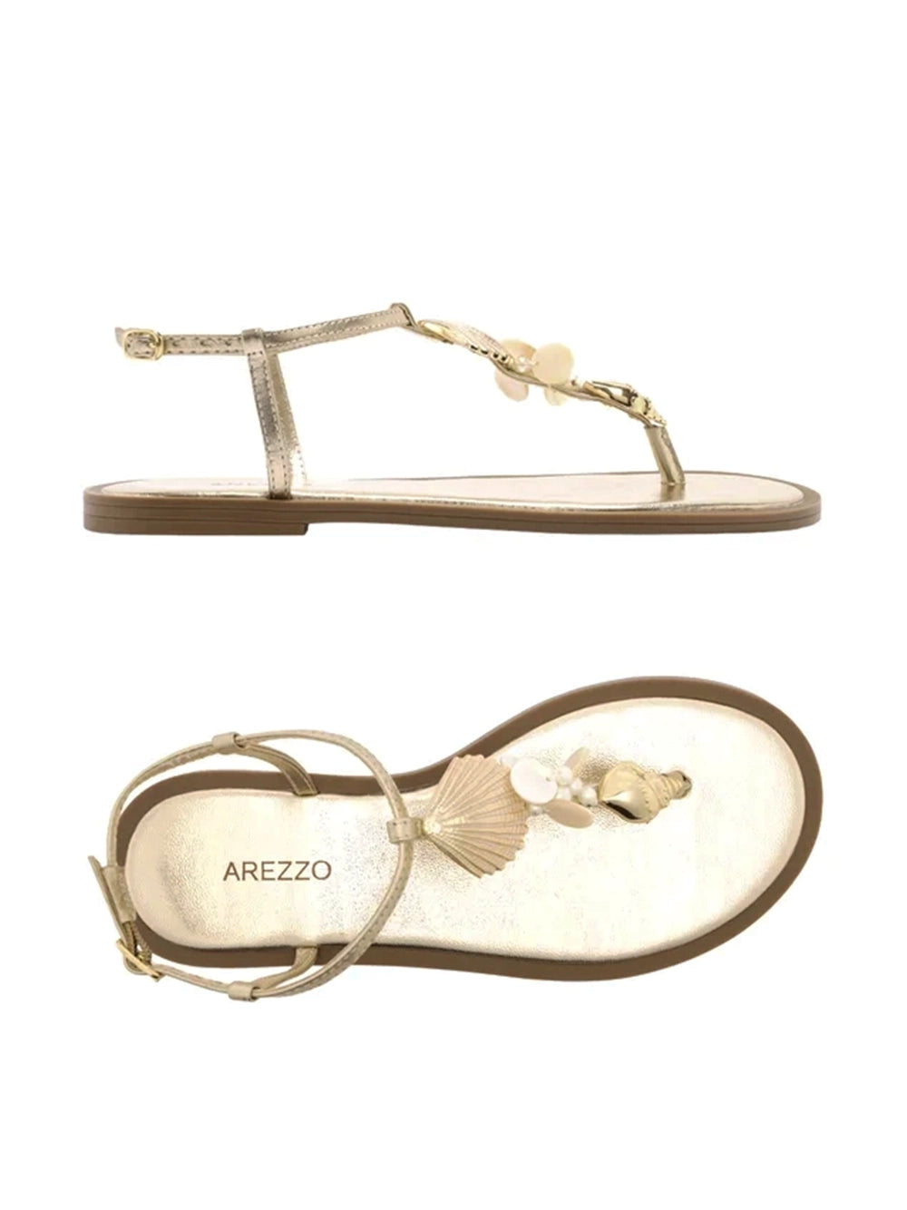 Gold Leather and Shell Sandals
