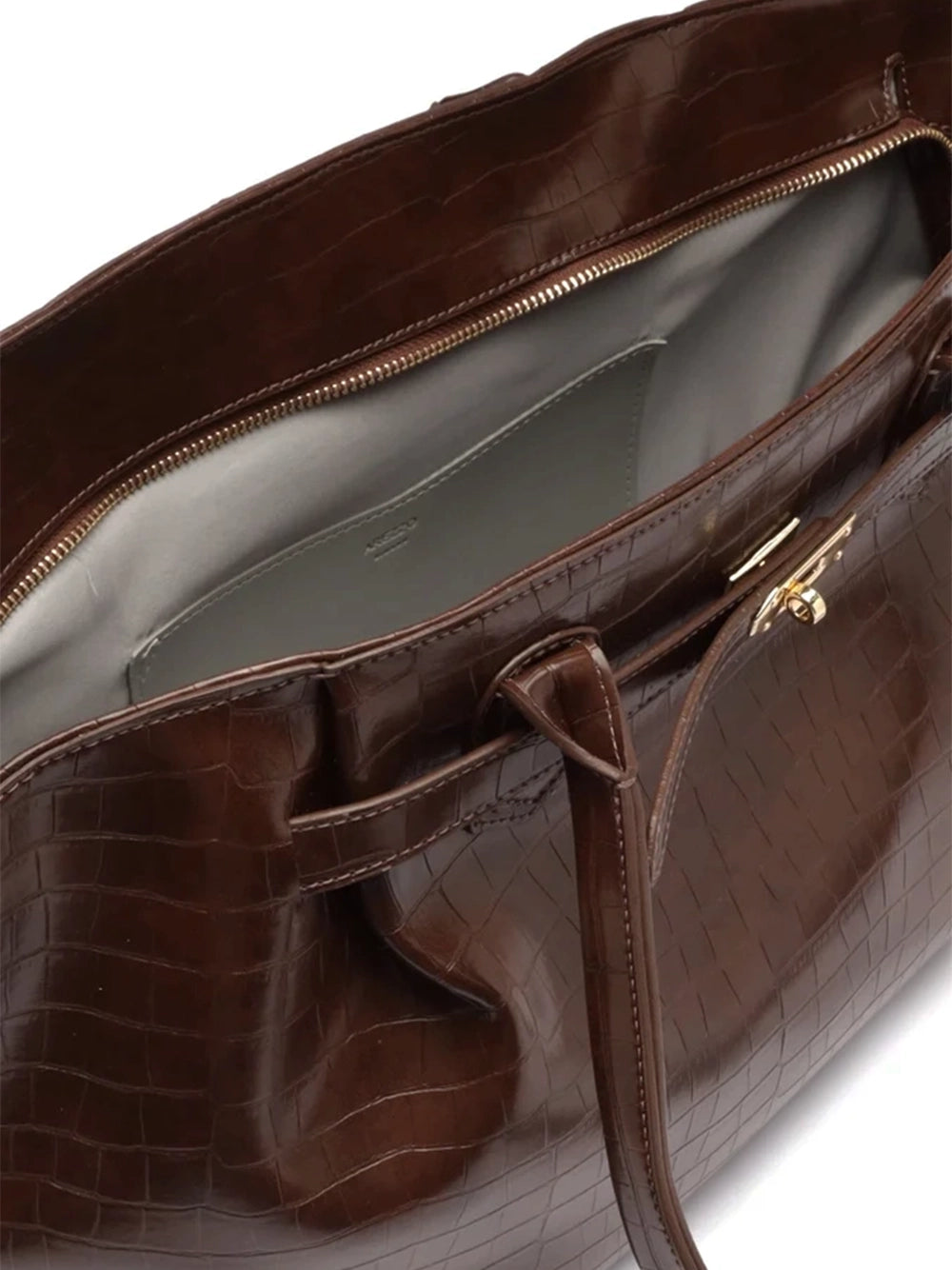 Mala Shopper Arezzo em Pele Castanha Croco