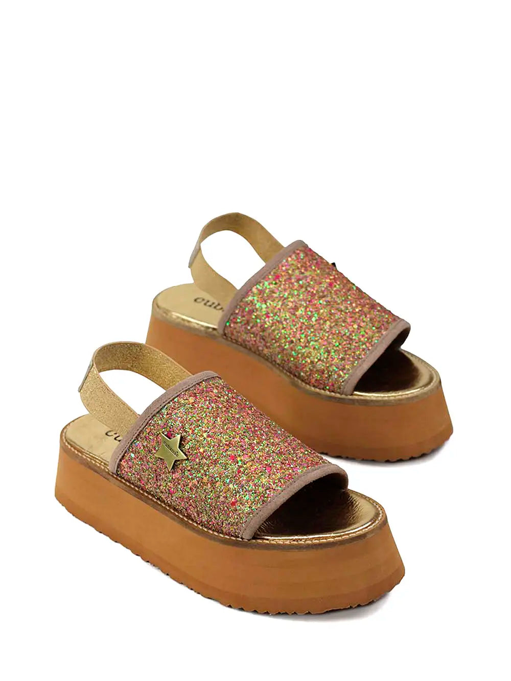 Sandália de Plataforma com Glitter Castanho