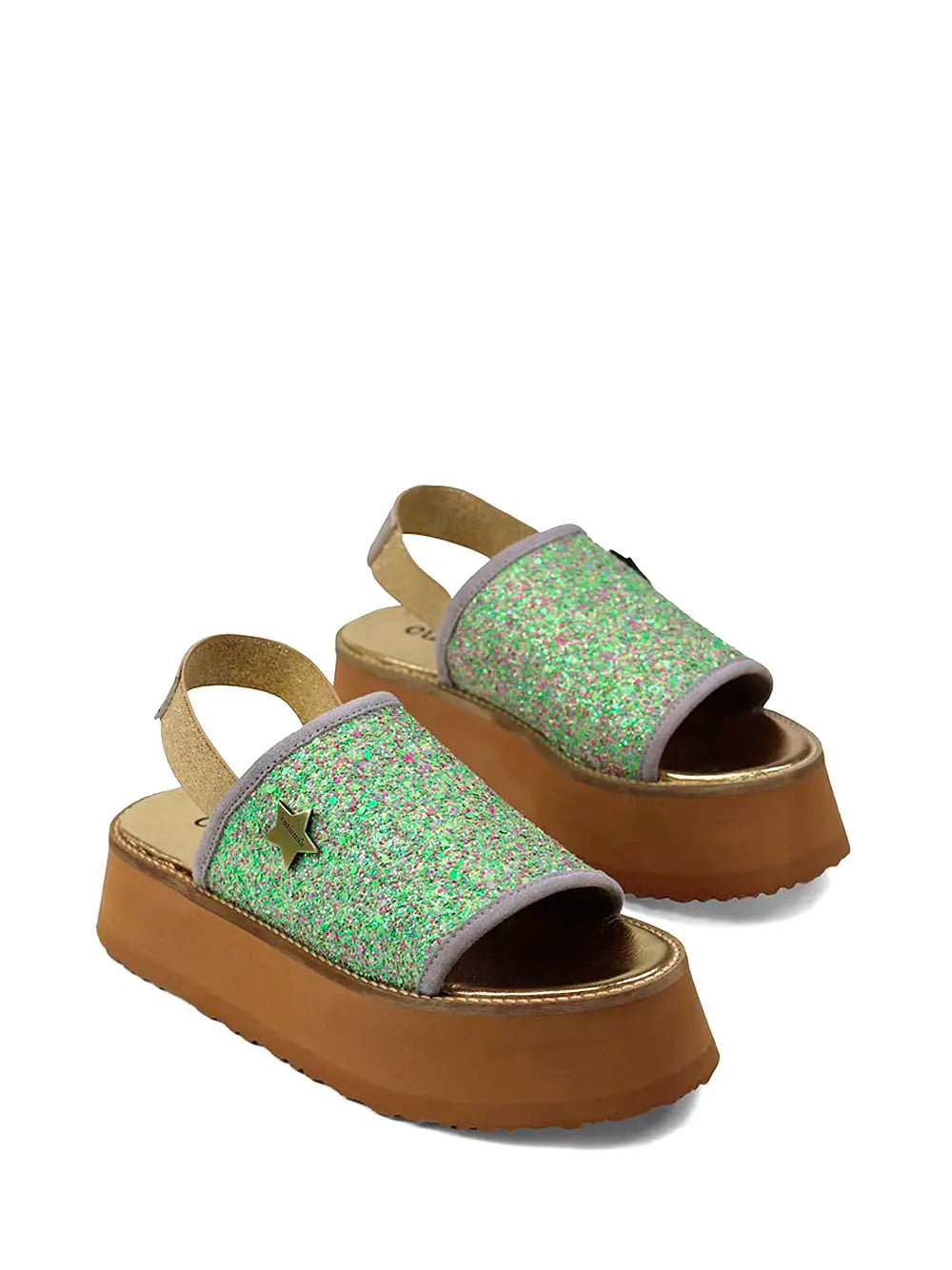 Sandália de Plataforma com Glitter Verde