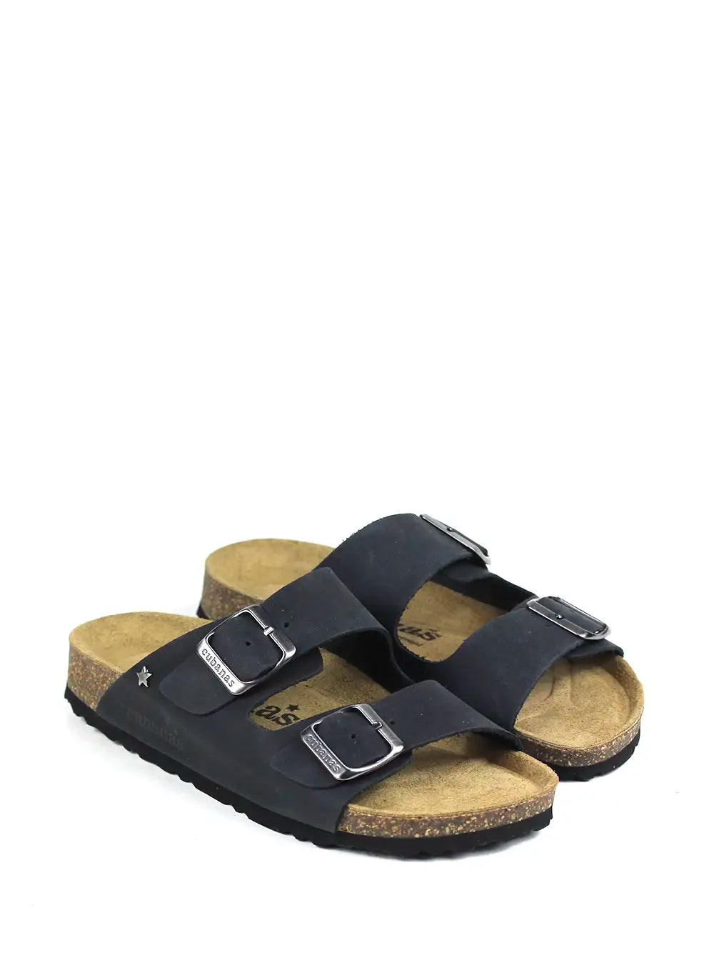 Amália Dark Blue Leather Two-Strap Sandals
