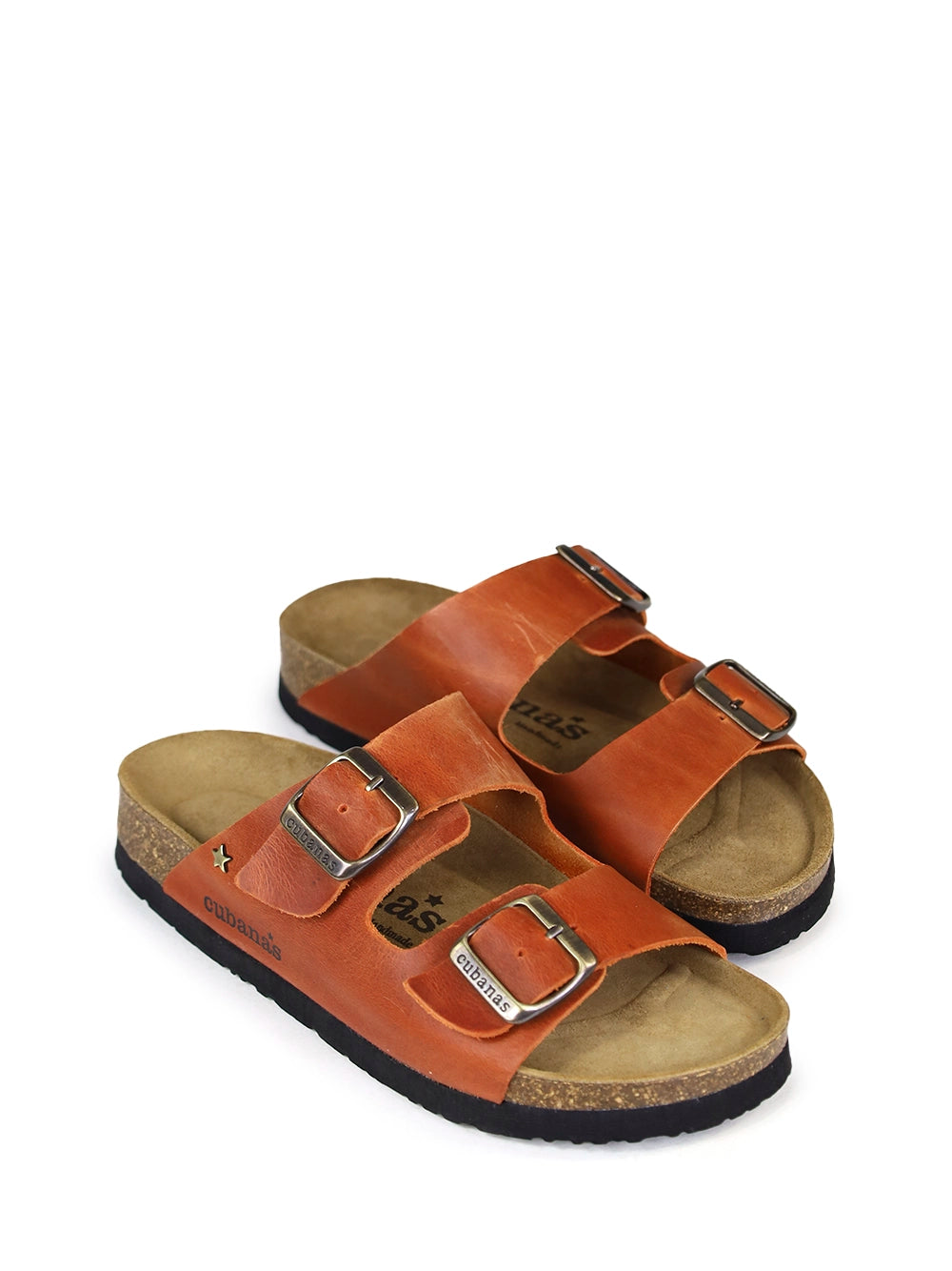 Orange Leather Amália Sandals with Two Straps
