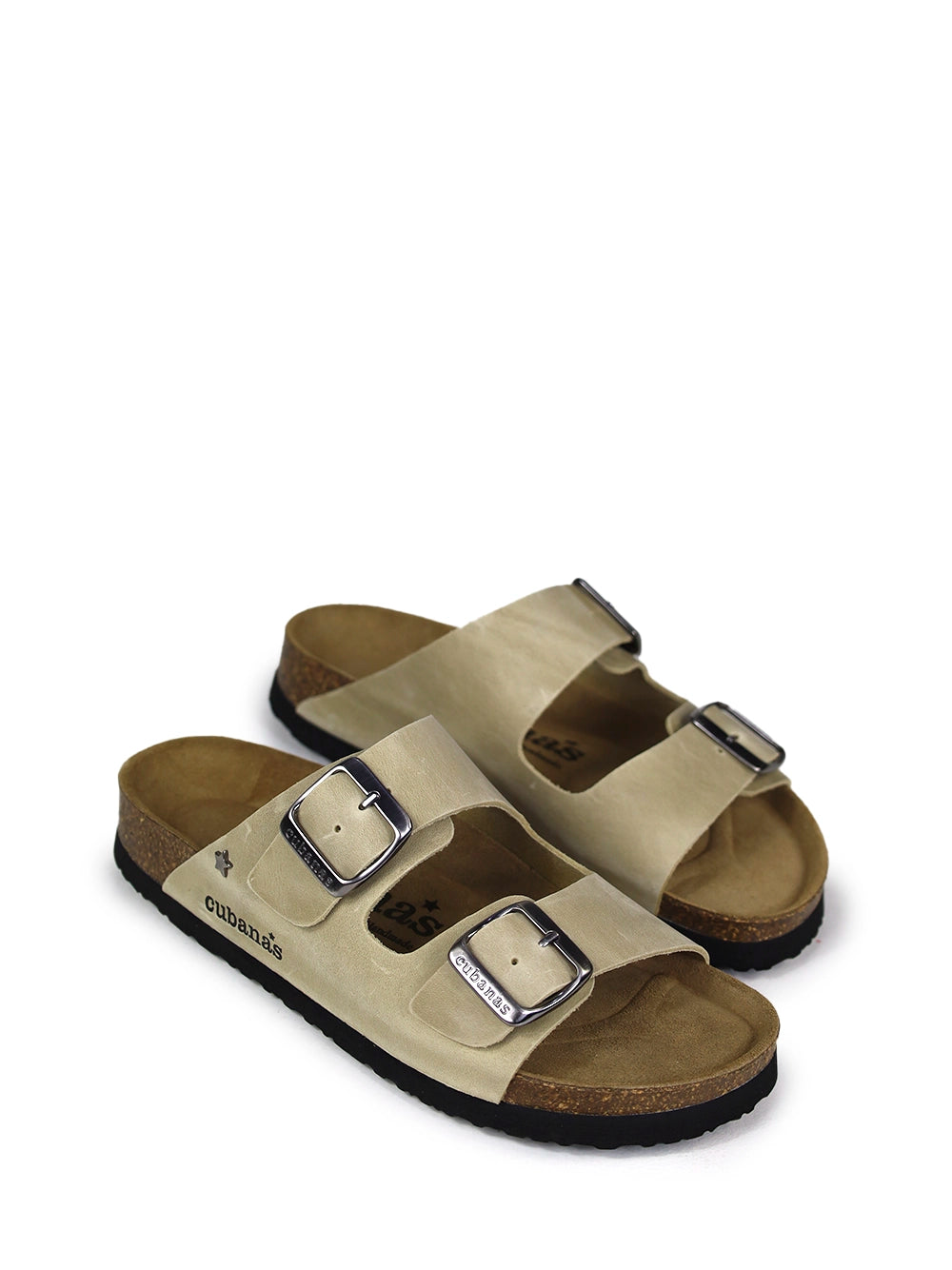 Amália Off-White Leather Two-Strap Sandals