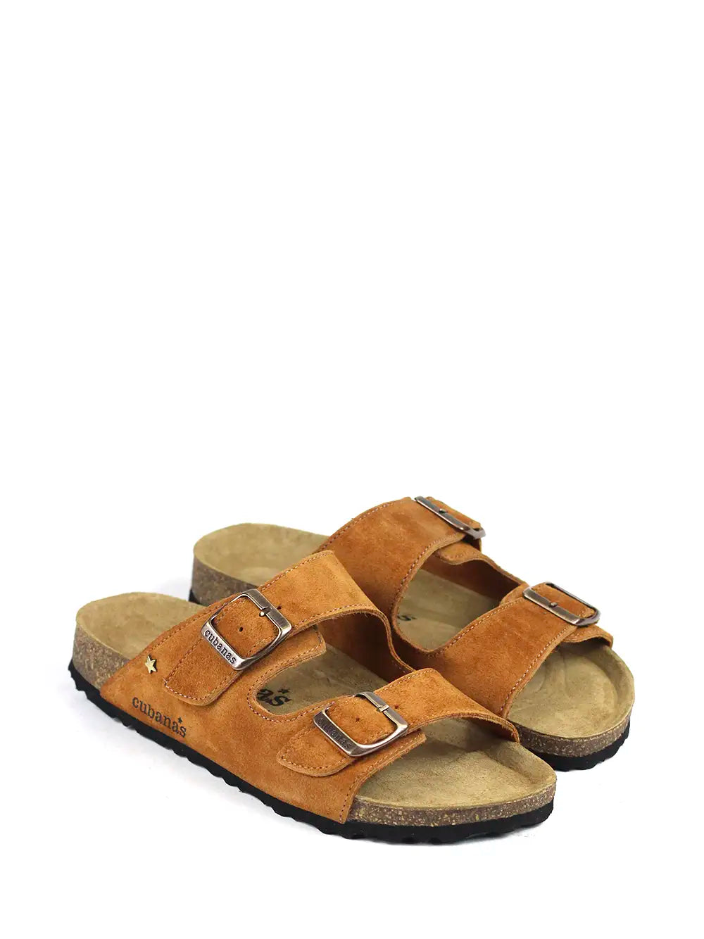 Amália Camel Suede Two-Strap Sandals
