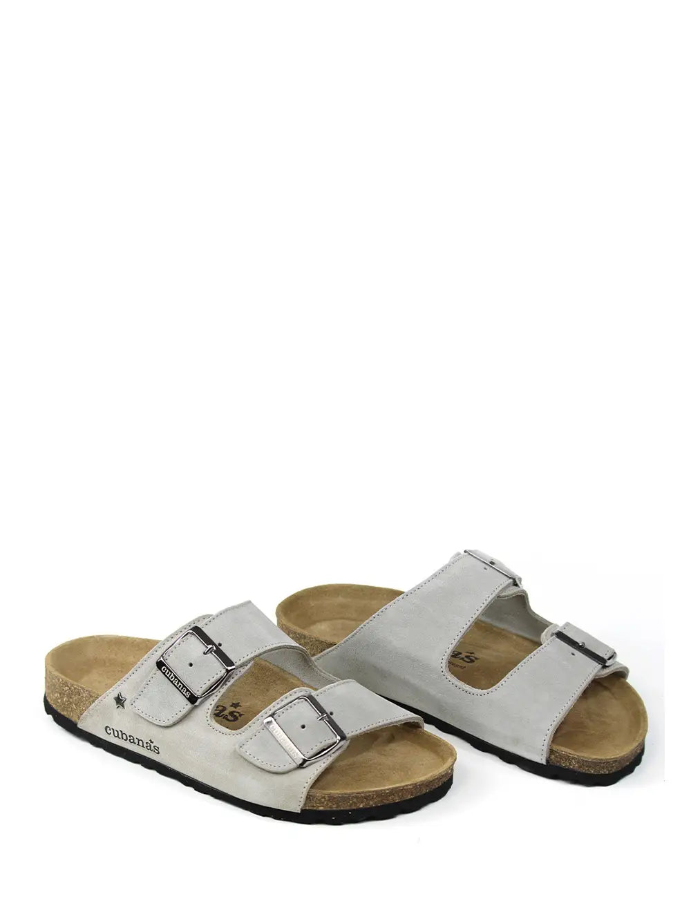 Amália Grey Suede Two-Strap Sandals
