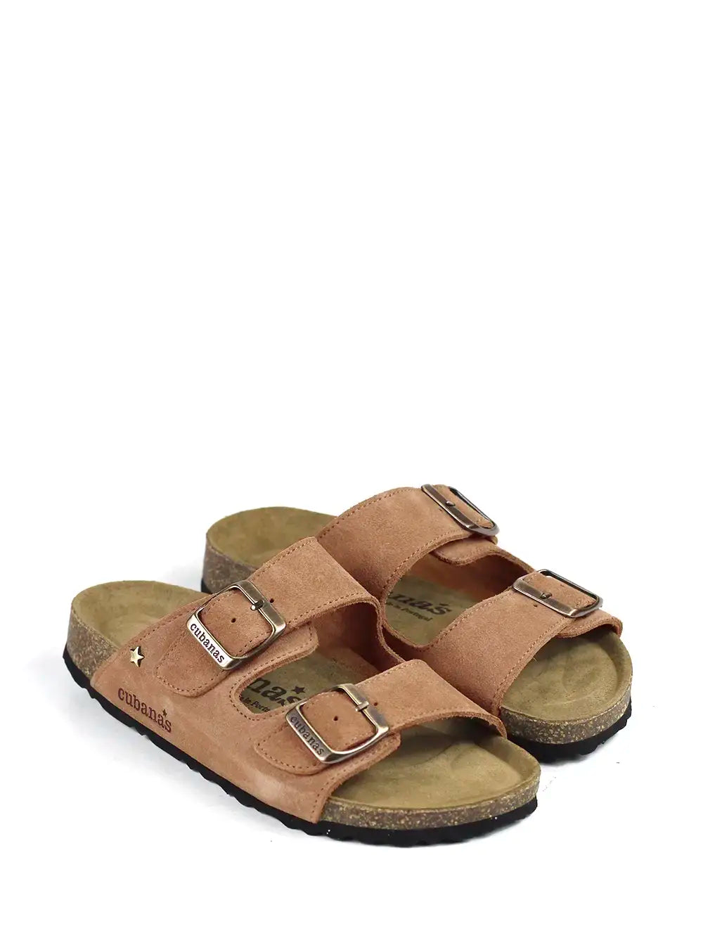 Amália Beige Suede Two-Strap Sandals