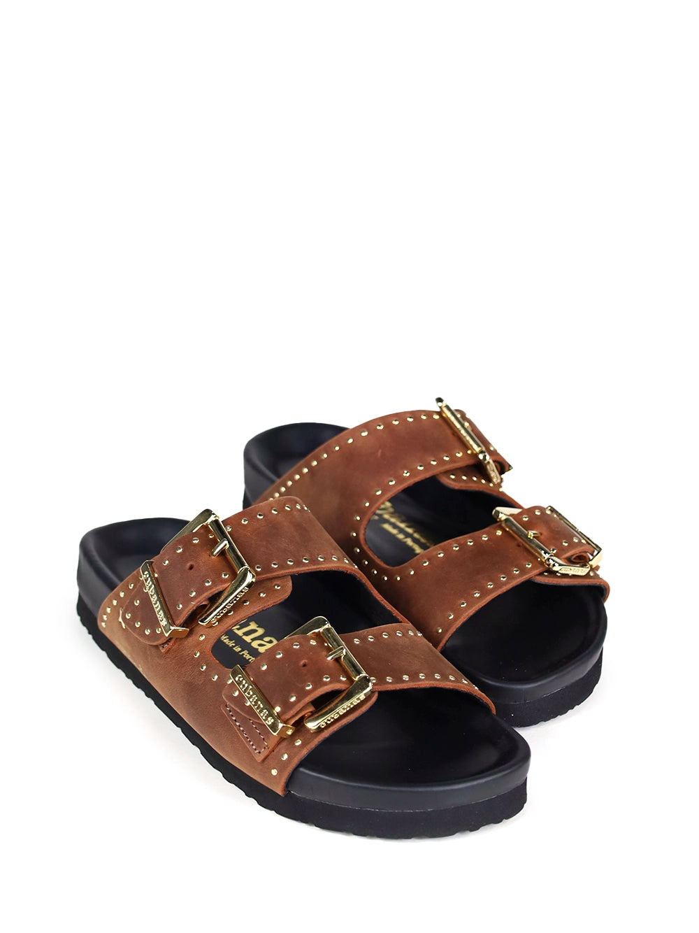 Amália Leather Sandals in Brown with Studs