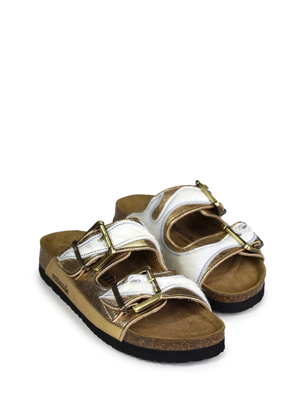 Amália Golden Leather and Fur Sandals