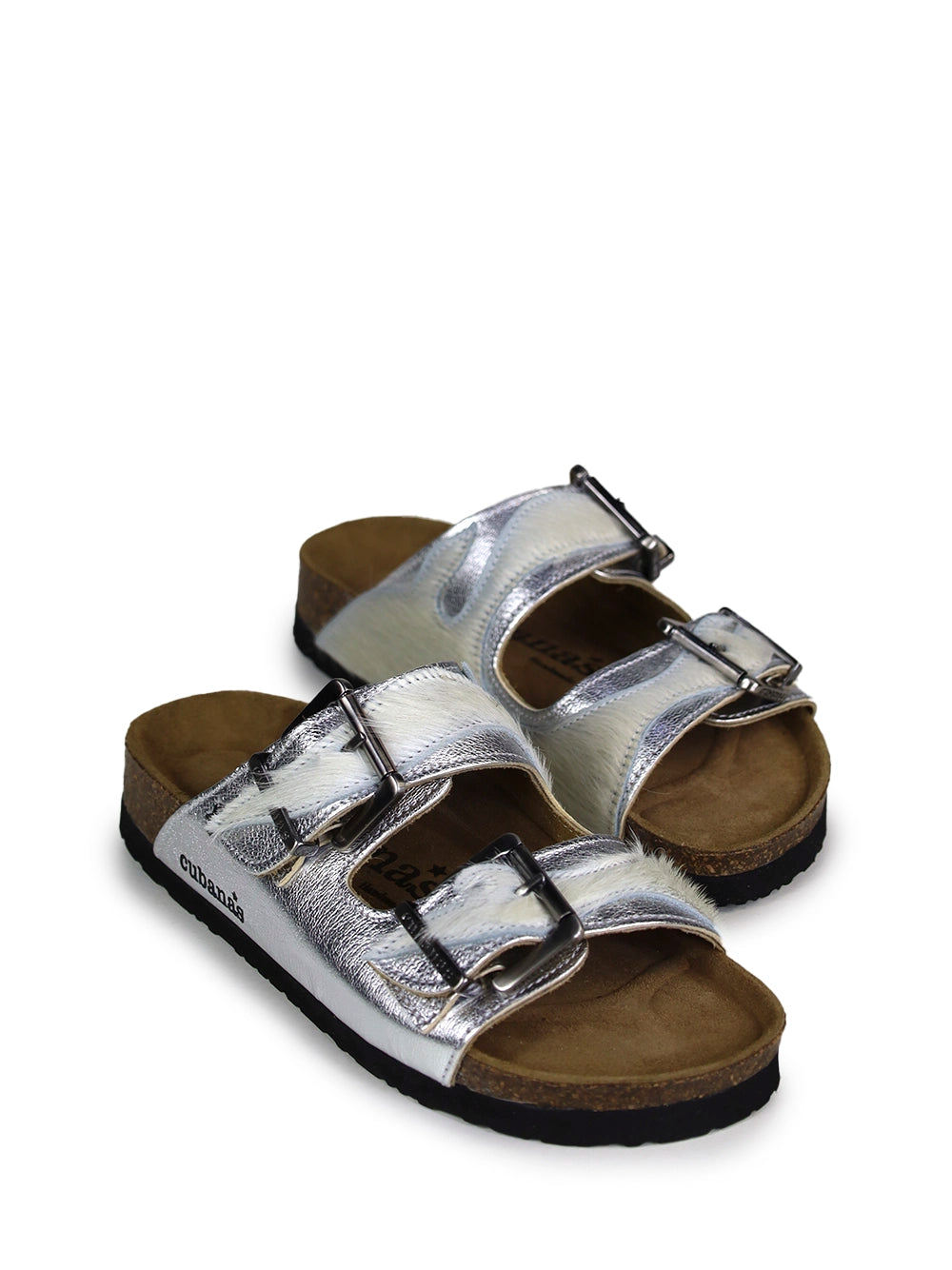 Amália Silver Leather and Fur Sandals