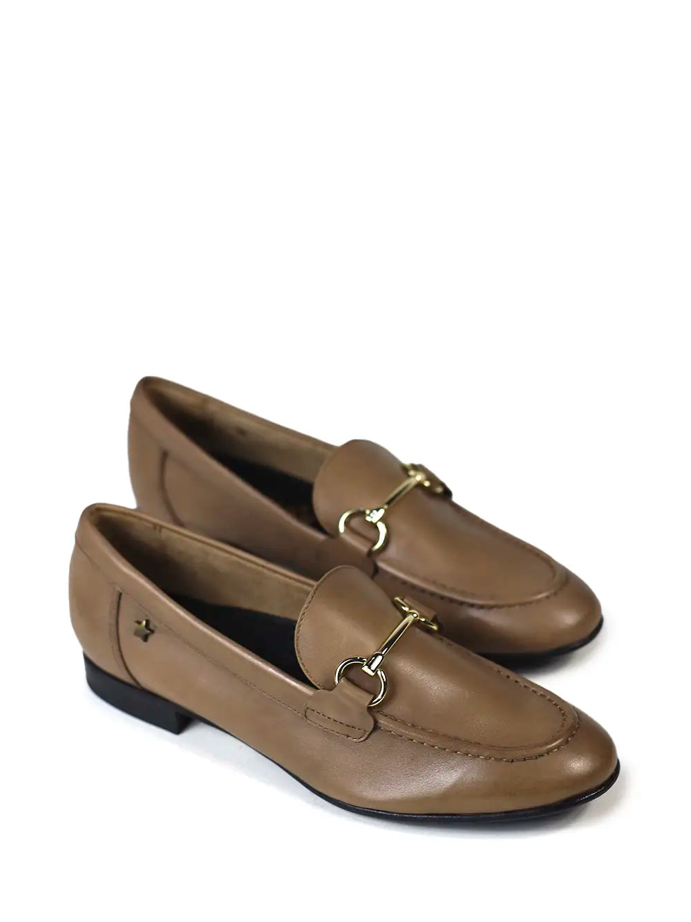 Camel Leather and Metal Loafer