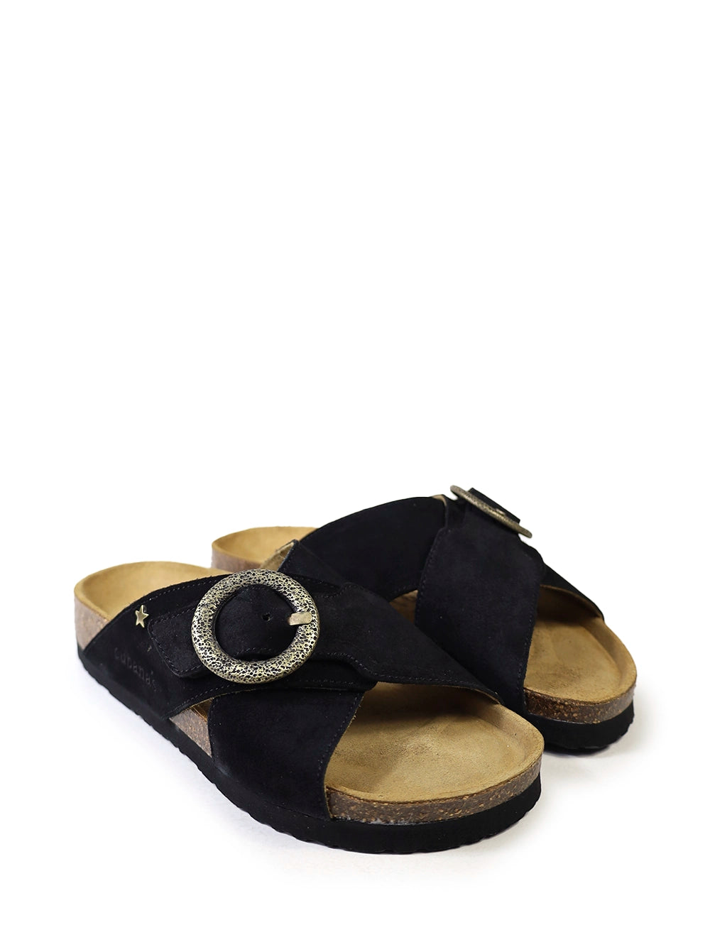 Carmo Black Suede Cross-Strap Sandals
