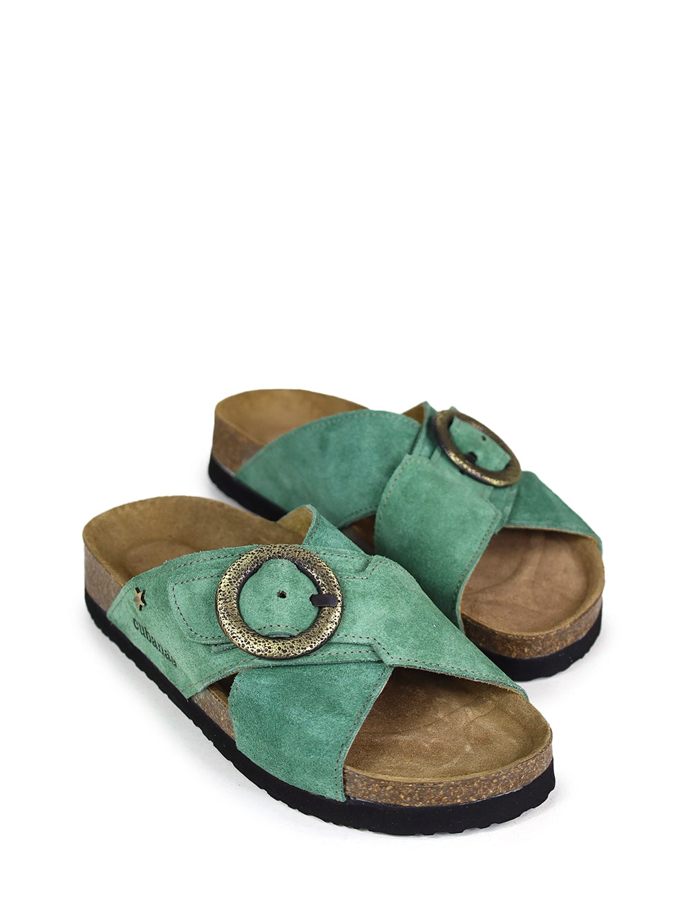 Carmo Green Suede Cross-Strap Sandals