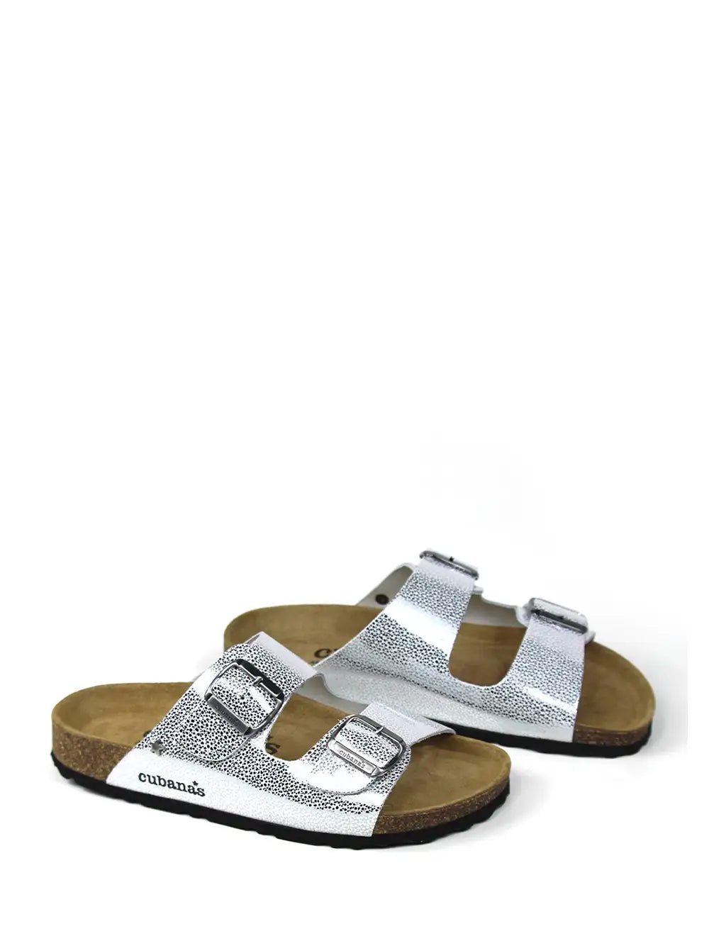 Amália Silver Leather Two-Strap Sandals