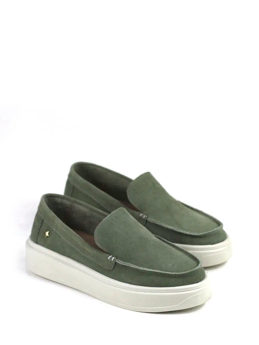 Green Suede Loafers with Chunky Soles
