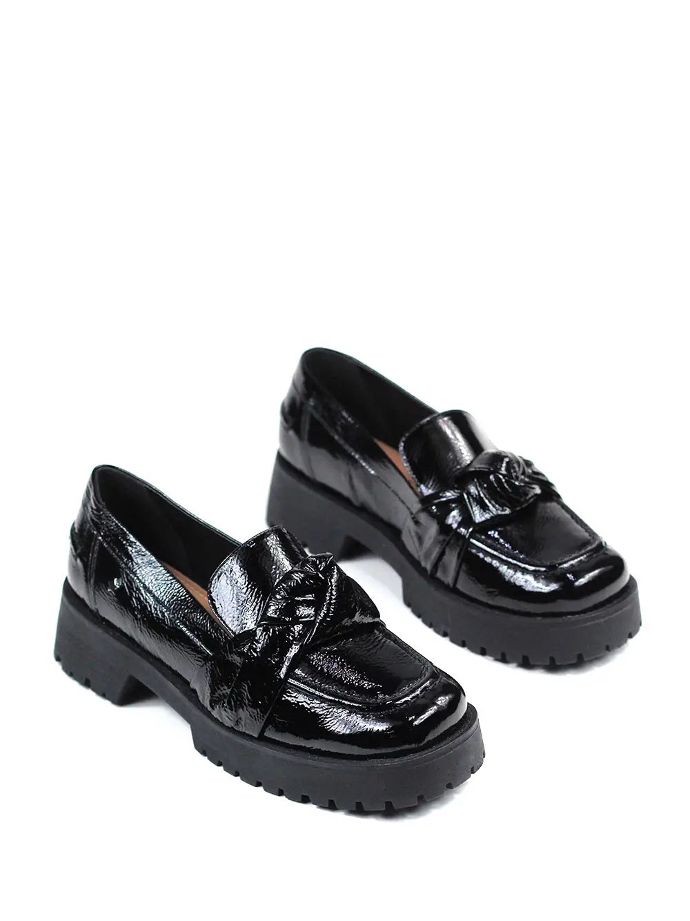 Black Textured Leather Loafer with Lug Sole