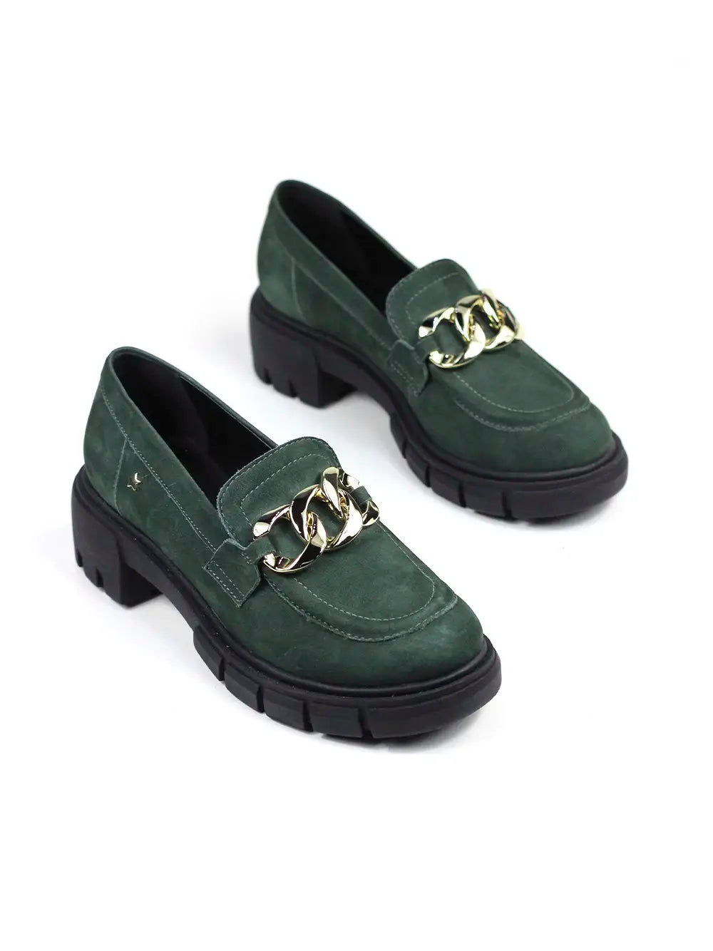 Green Suede Loafers With Lug Sole