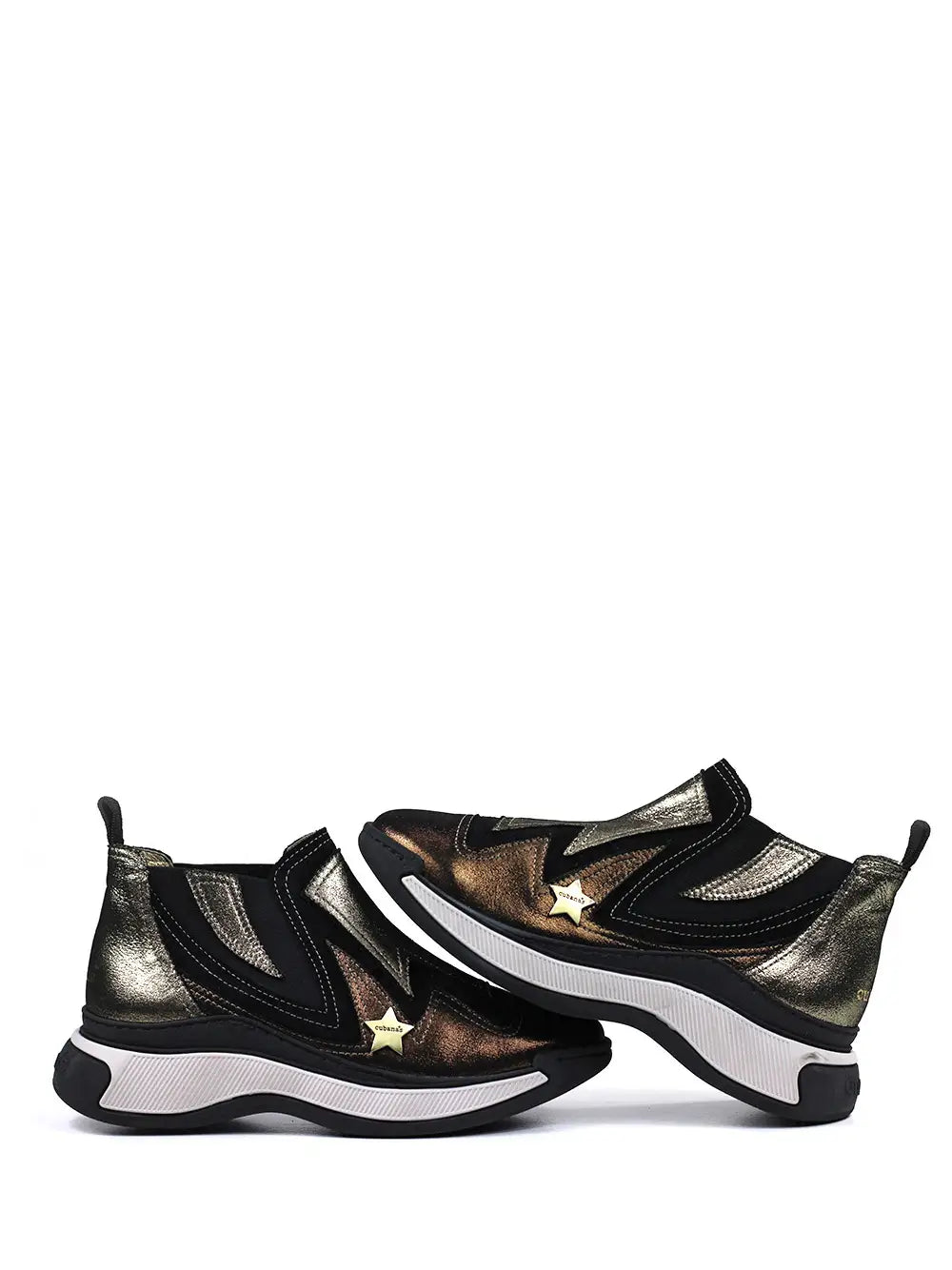 Metallic Gold and Brown Leather Trainers with Chunky Sole