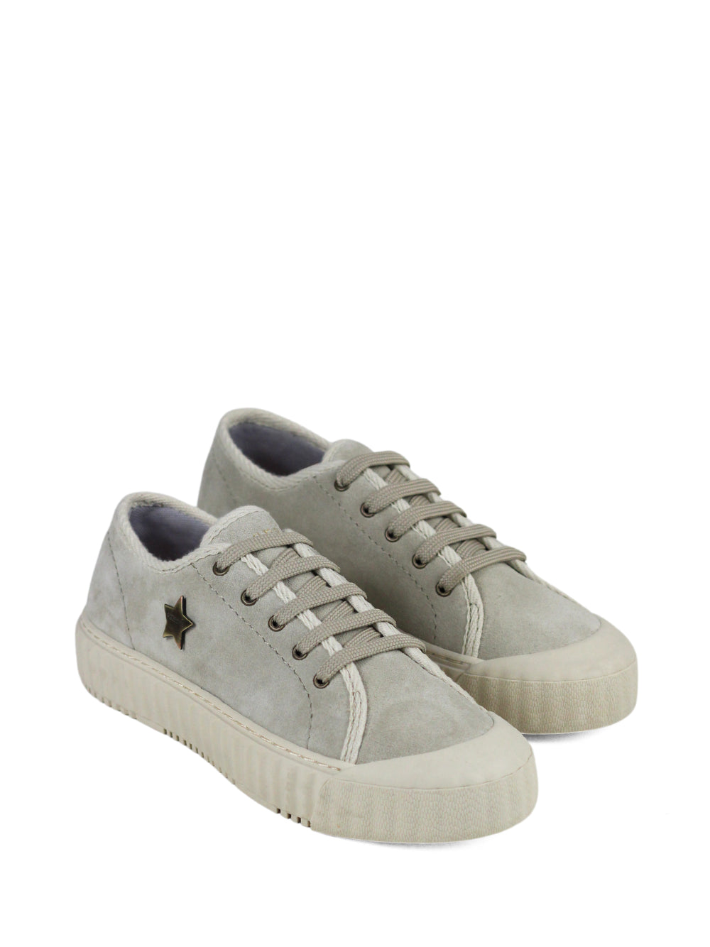 Beige Suede Lace-Up Trainers