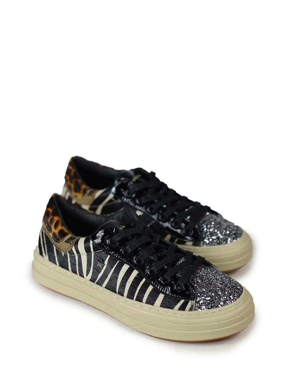Zebra Print and Glitter Sneakers