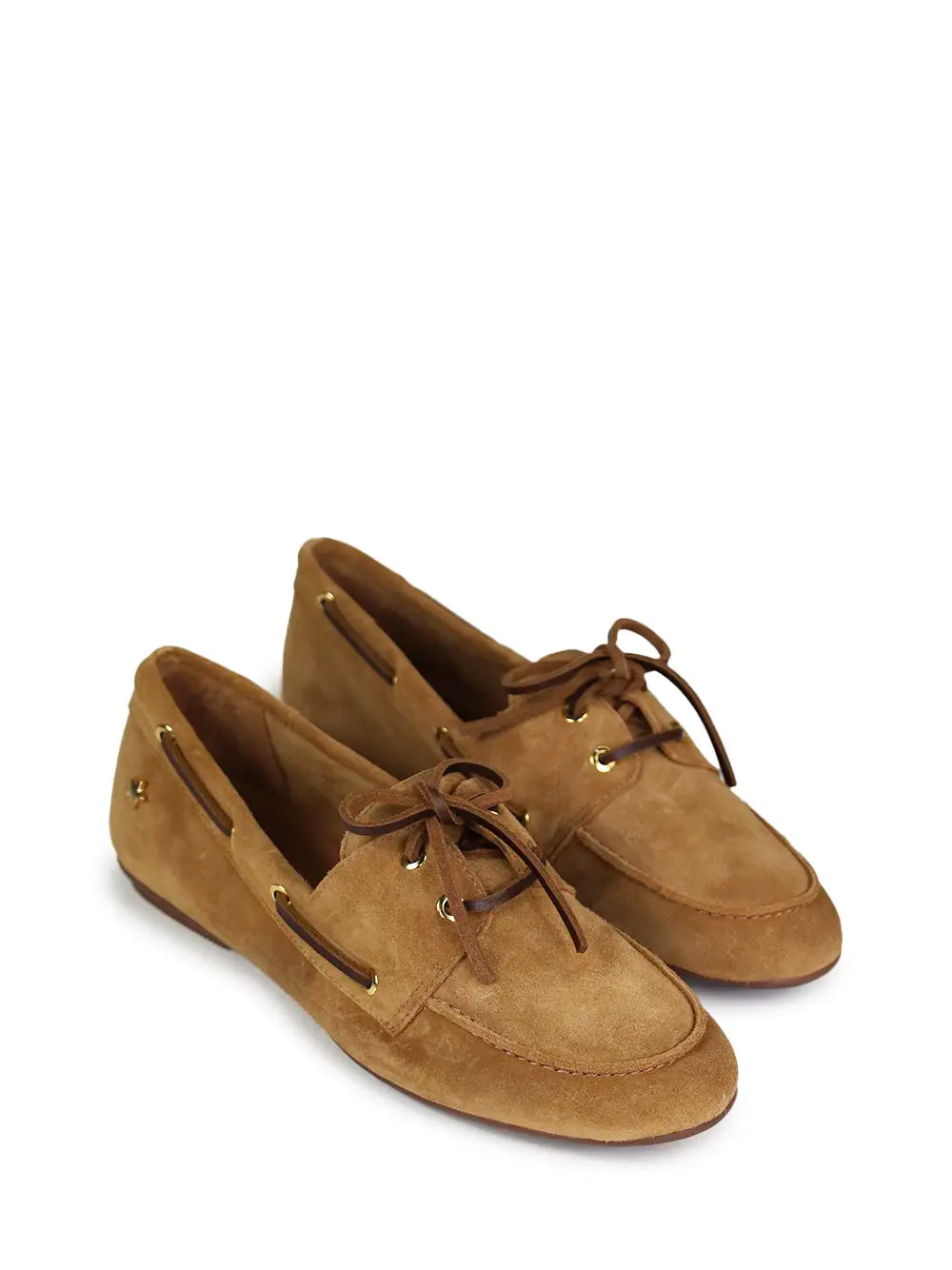 Camel Suede Loafers with Bow