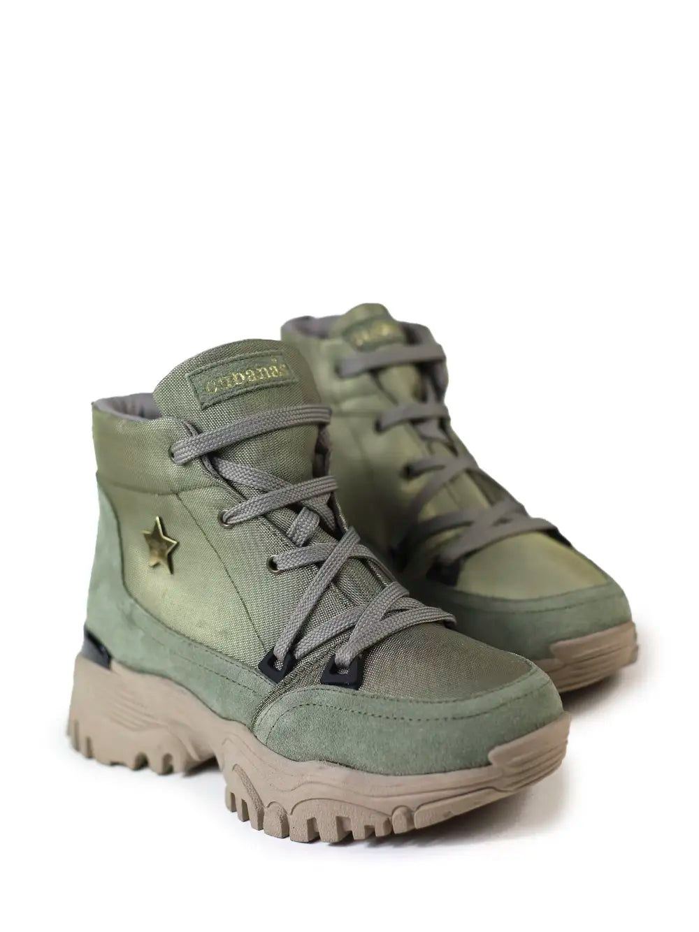 Green Fabric and Suede Sneakers