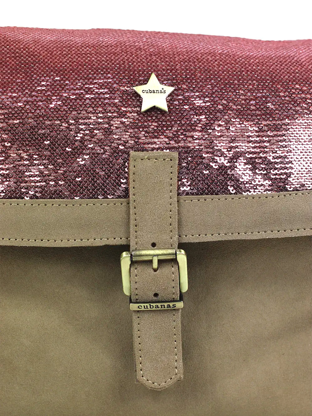 Mala em Camurça Beige e Glitter Rosa