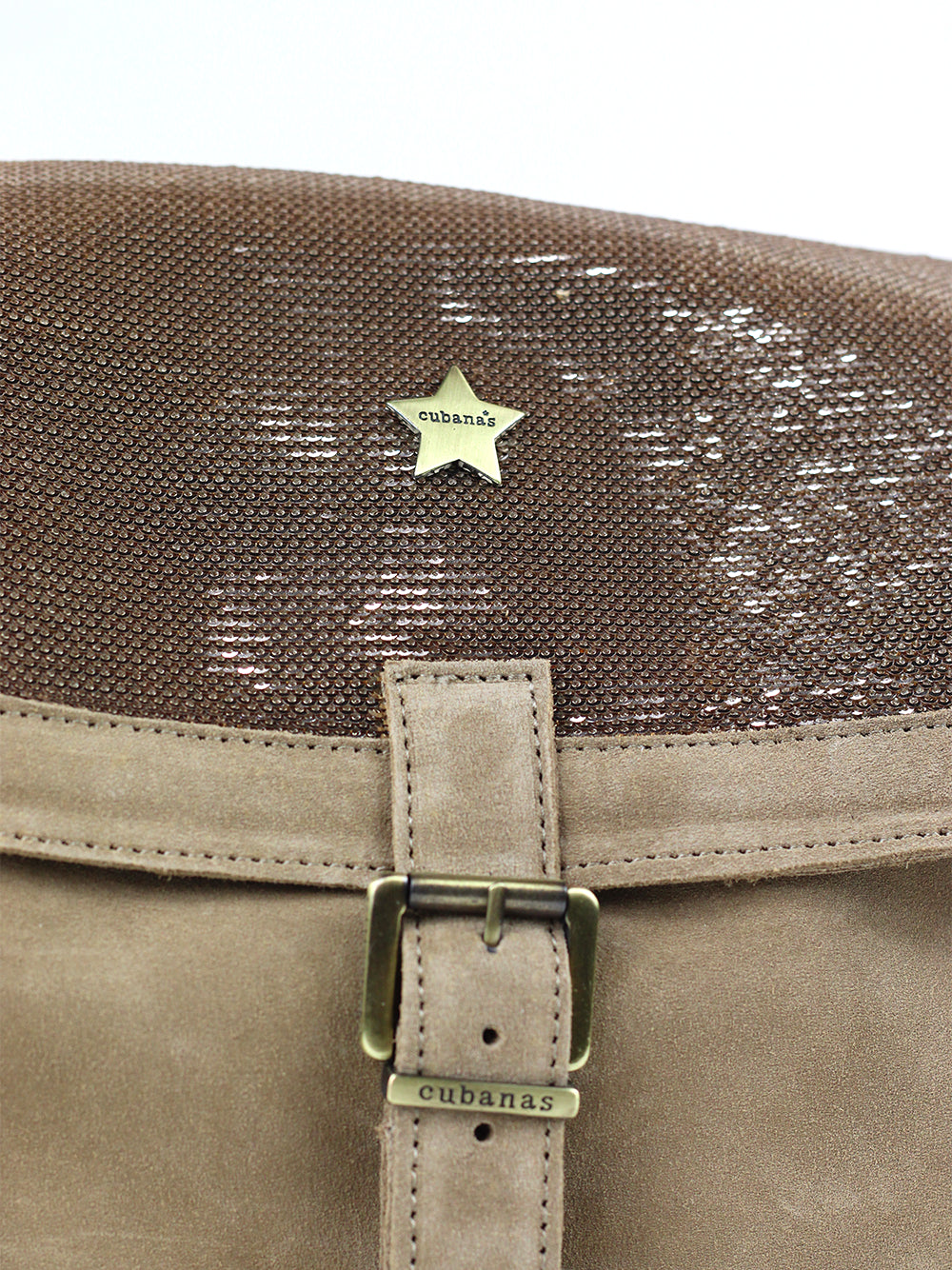 Mala em Camurça Beige e Glitter Dourado