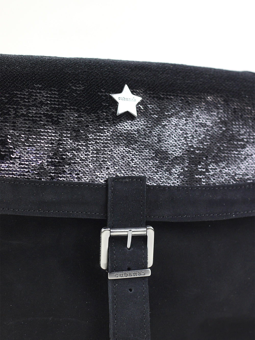 Mala em Camurça Preta e Glitter Preto