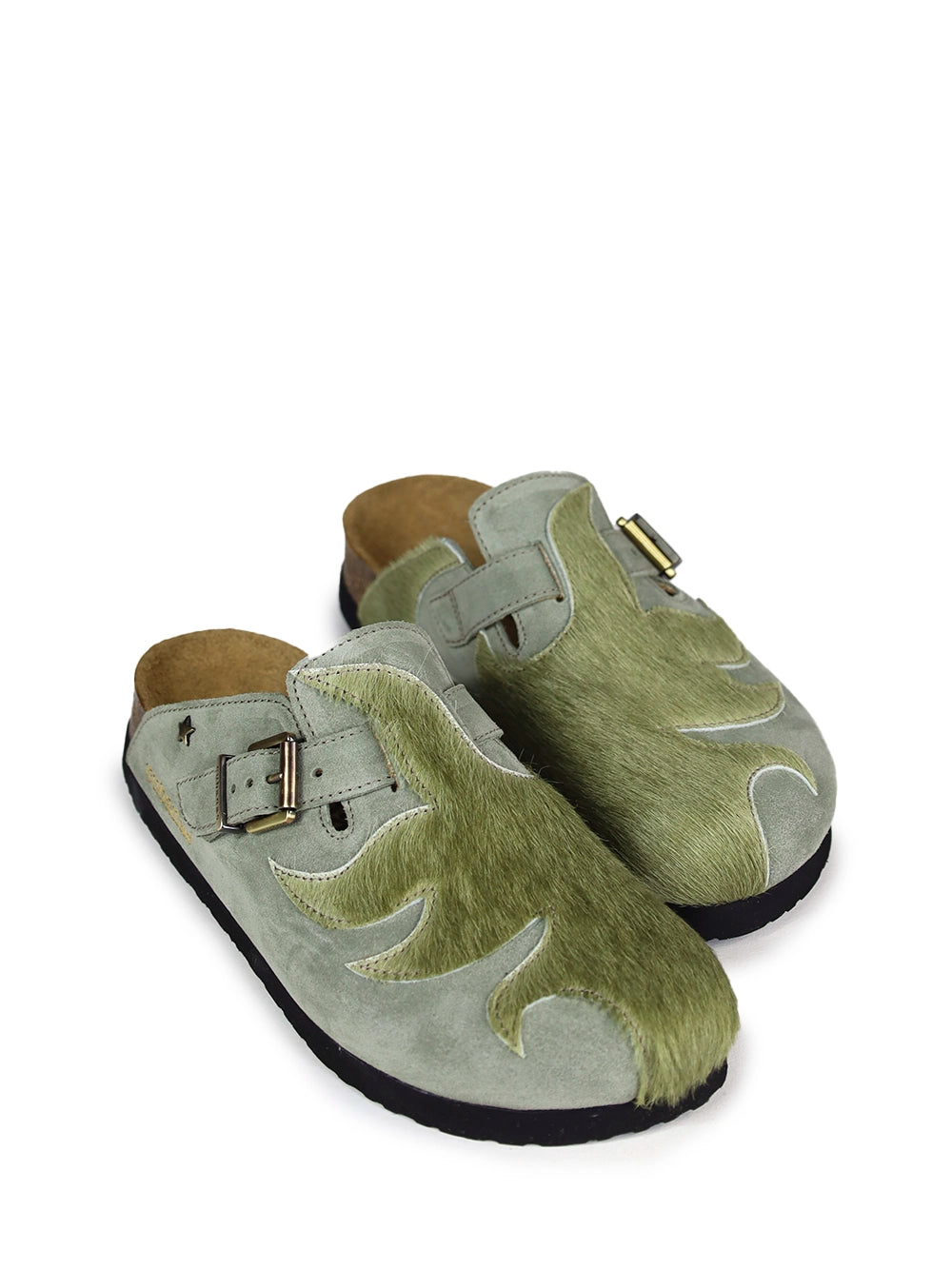 Maria Green Suede and Fur Sandals
