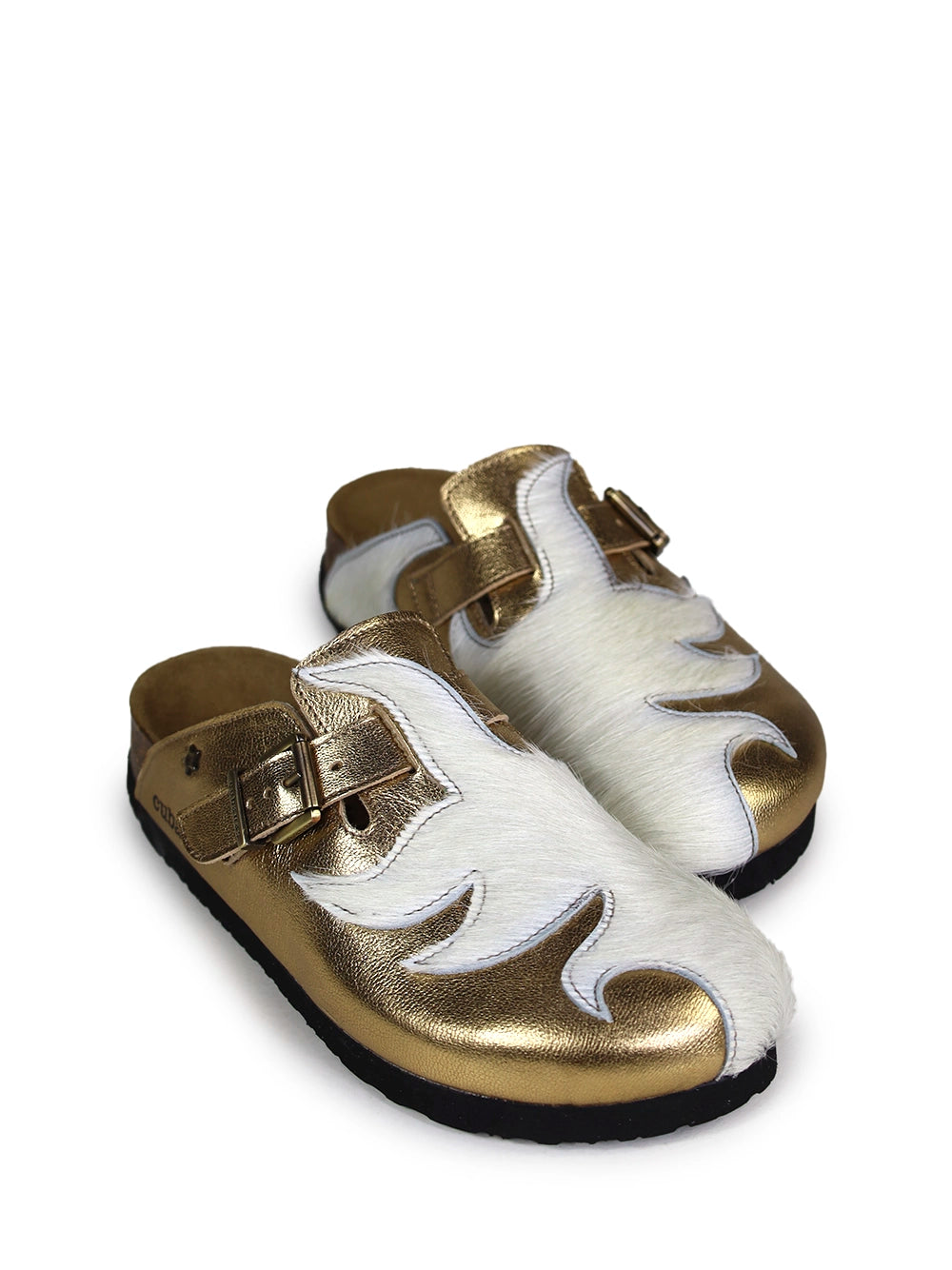 Maria Gold Leather and Fur Sandals