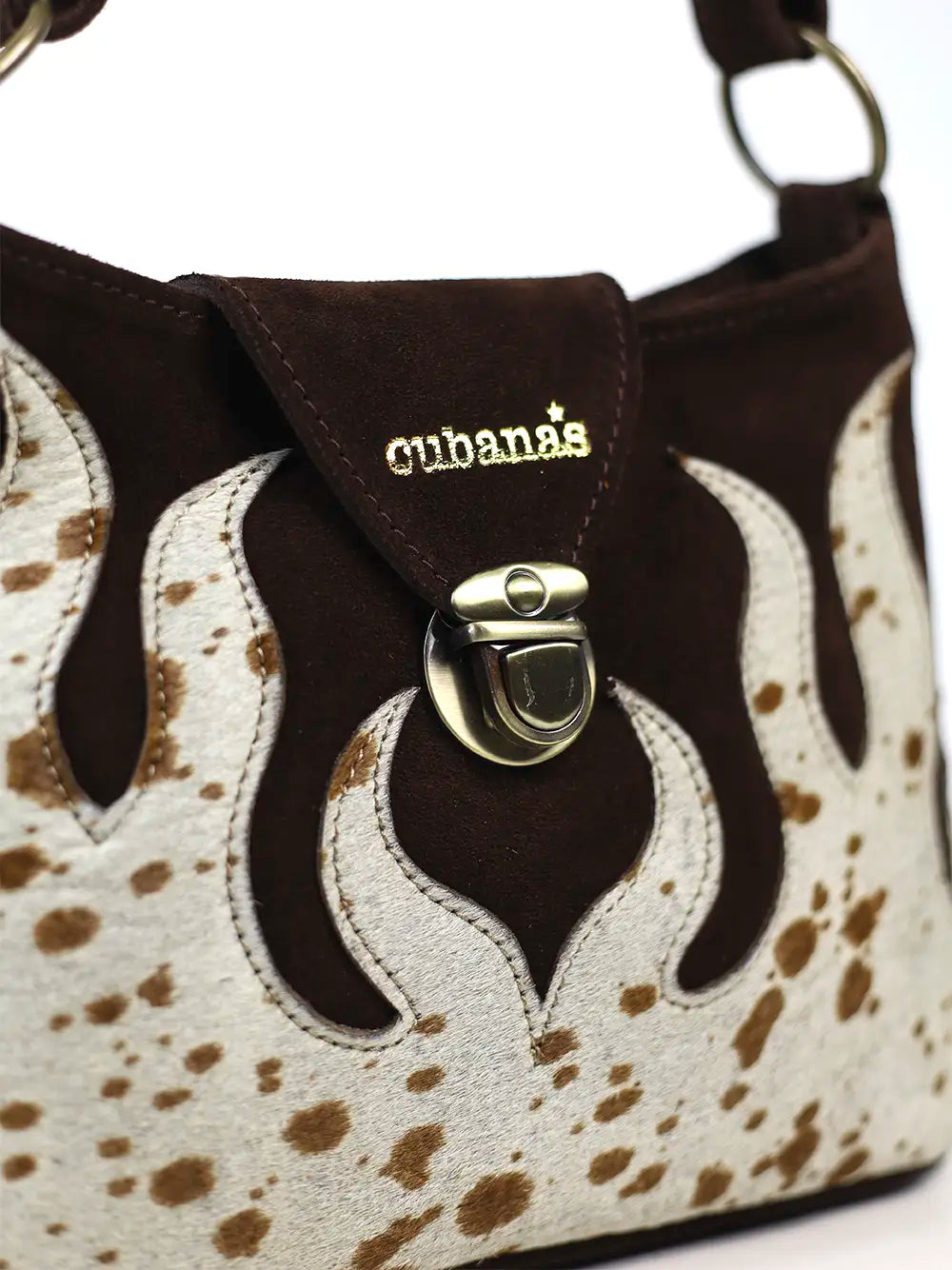 Mala em Camurça Castanha e Animal Print Vaca