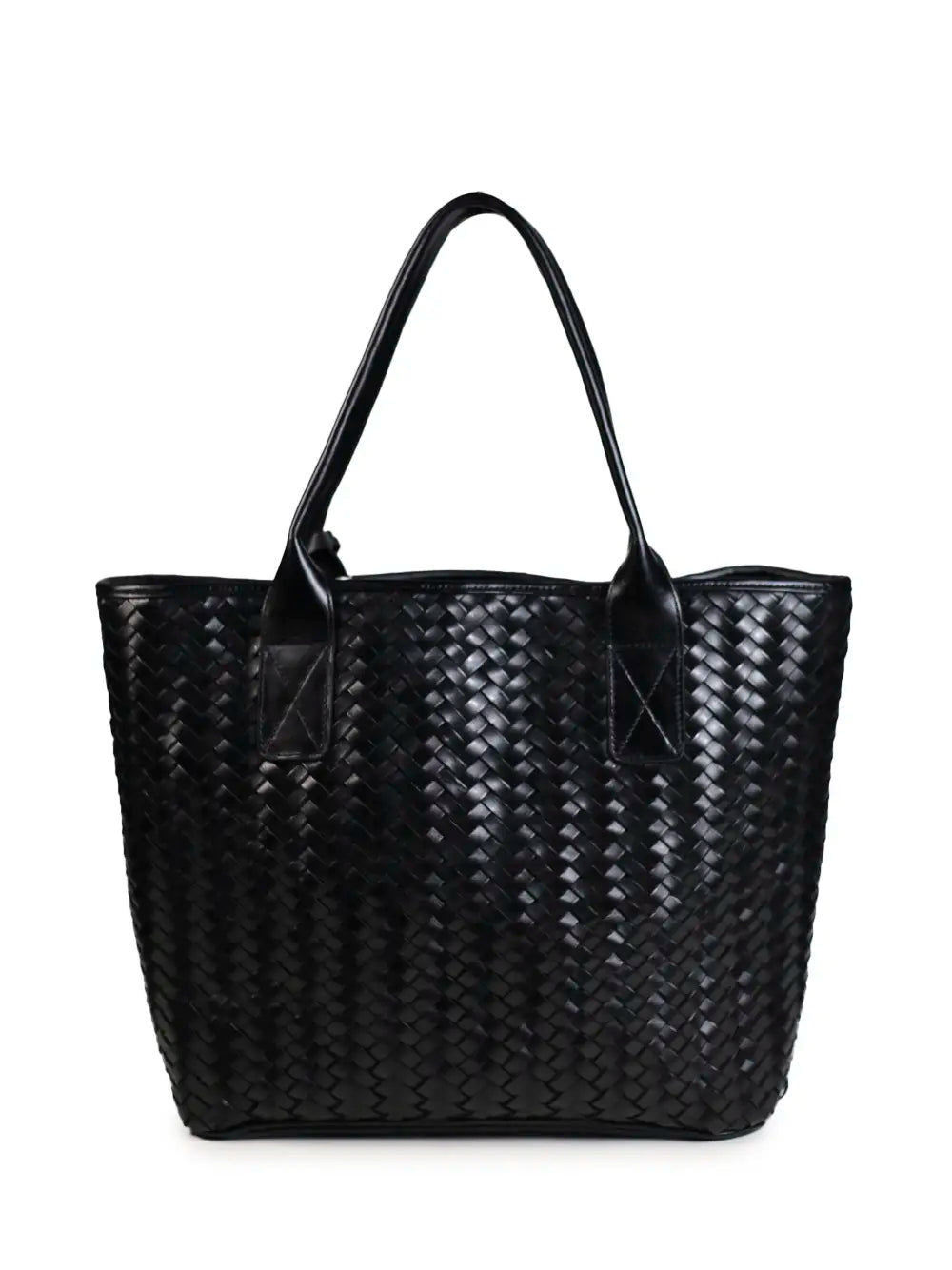 Black Braided Leather Shopper Bag