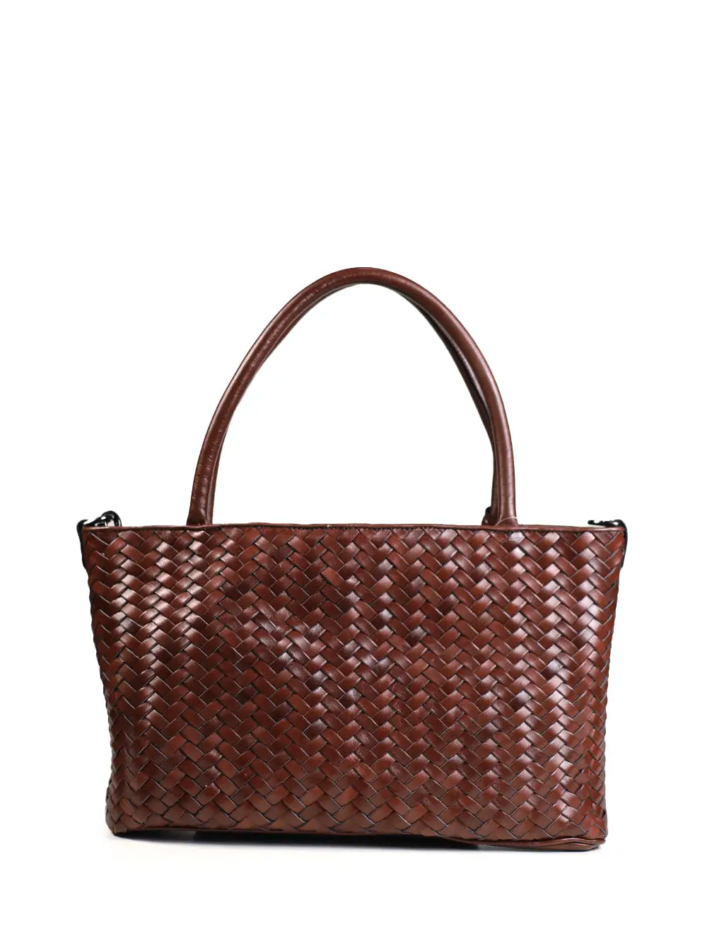 Midi Braided Brown Leather Bag