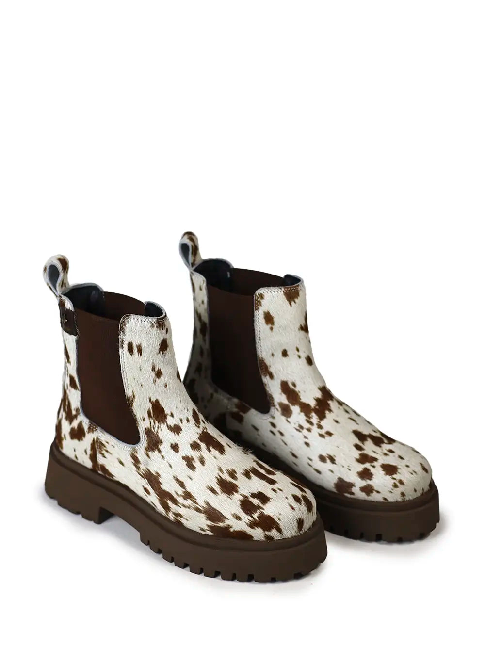 Bota Castanha em Animal Print de Vaca