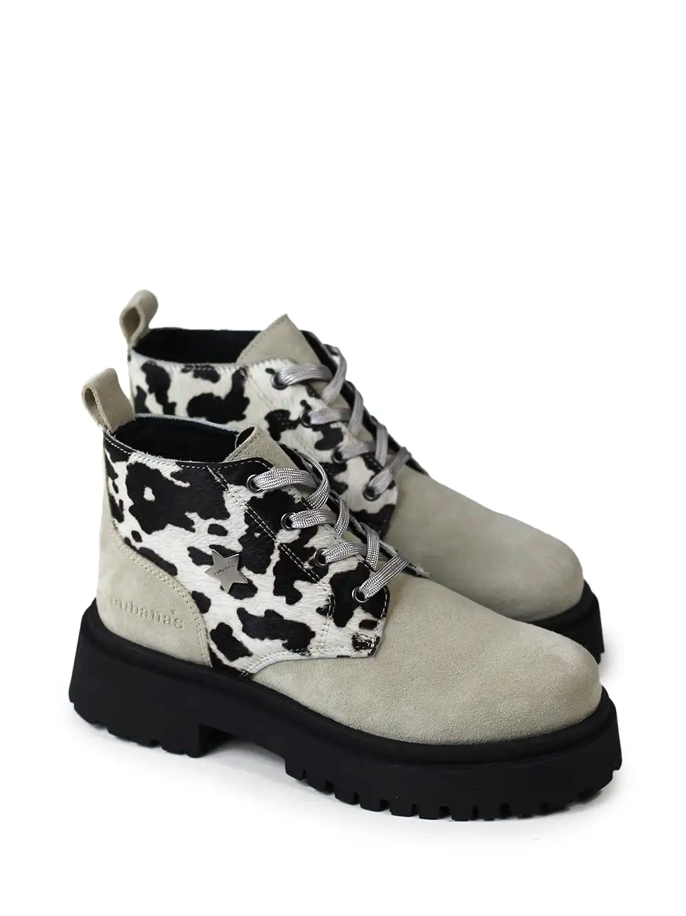 Bota em Camurça Beige e Animal Print de Vaca