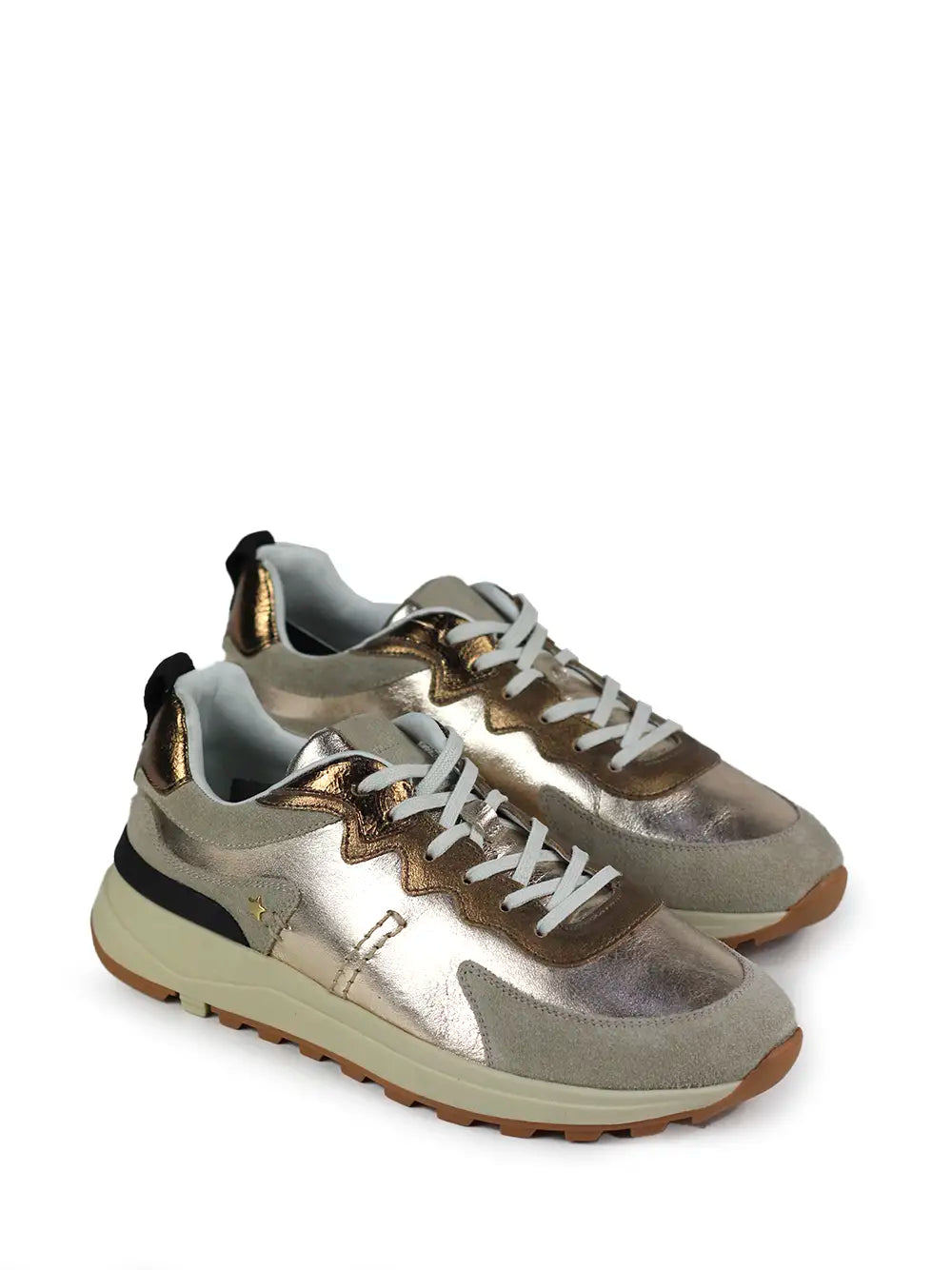 Gold Leather Lace-Up Sneakers