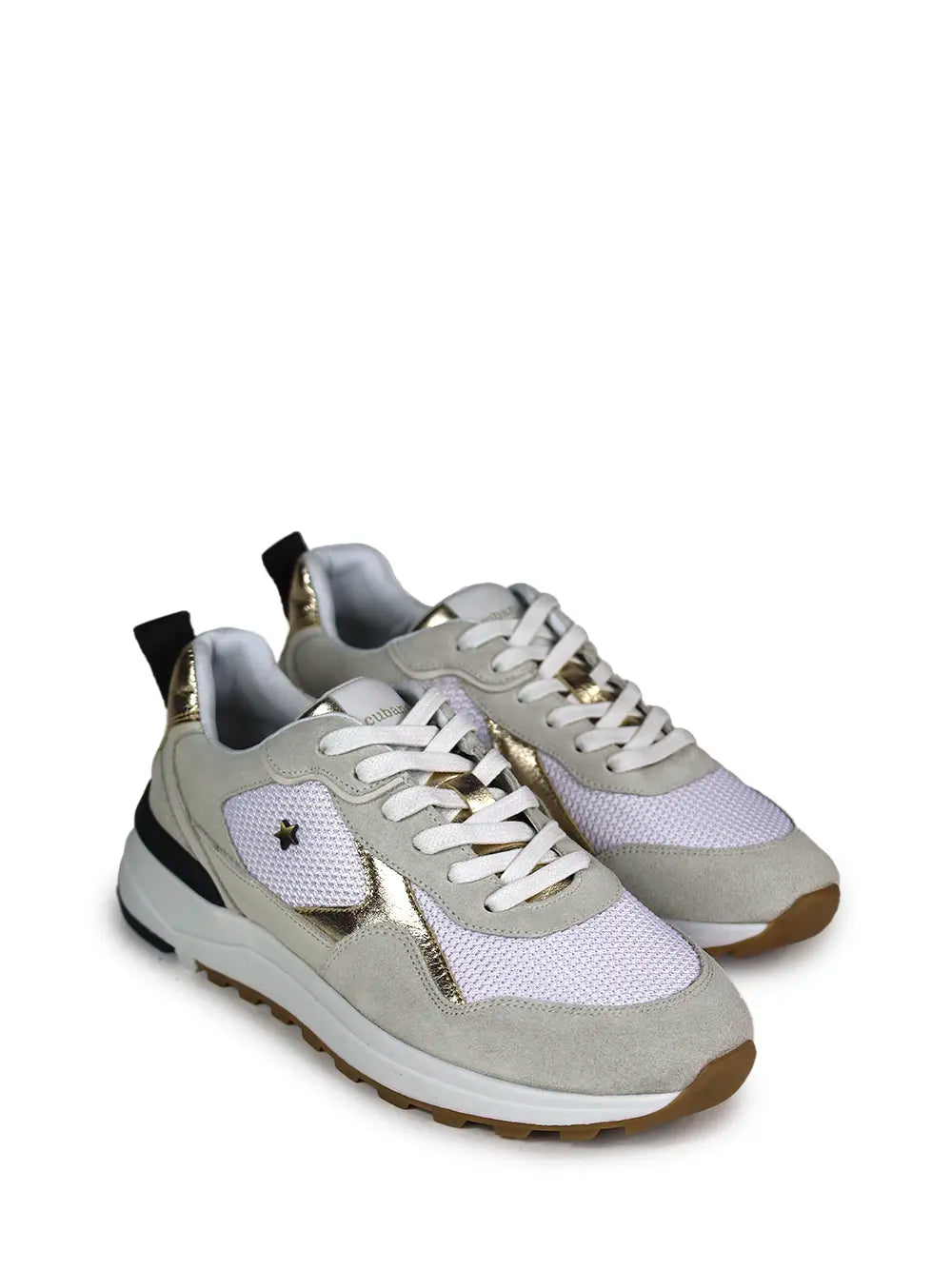 White Leather and Grey Suede Trainers