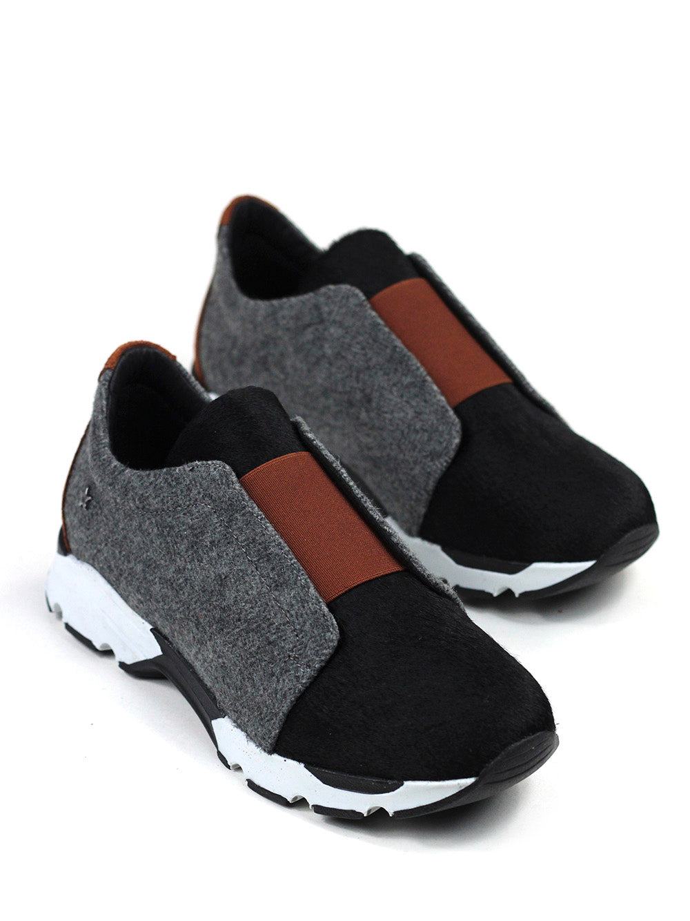 Grey Burel Sneakers with Black Fur