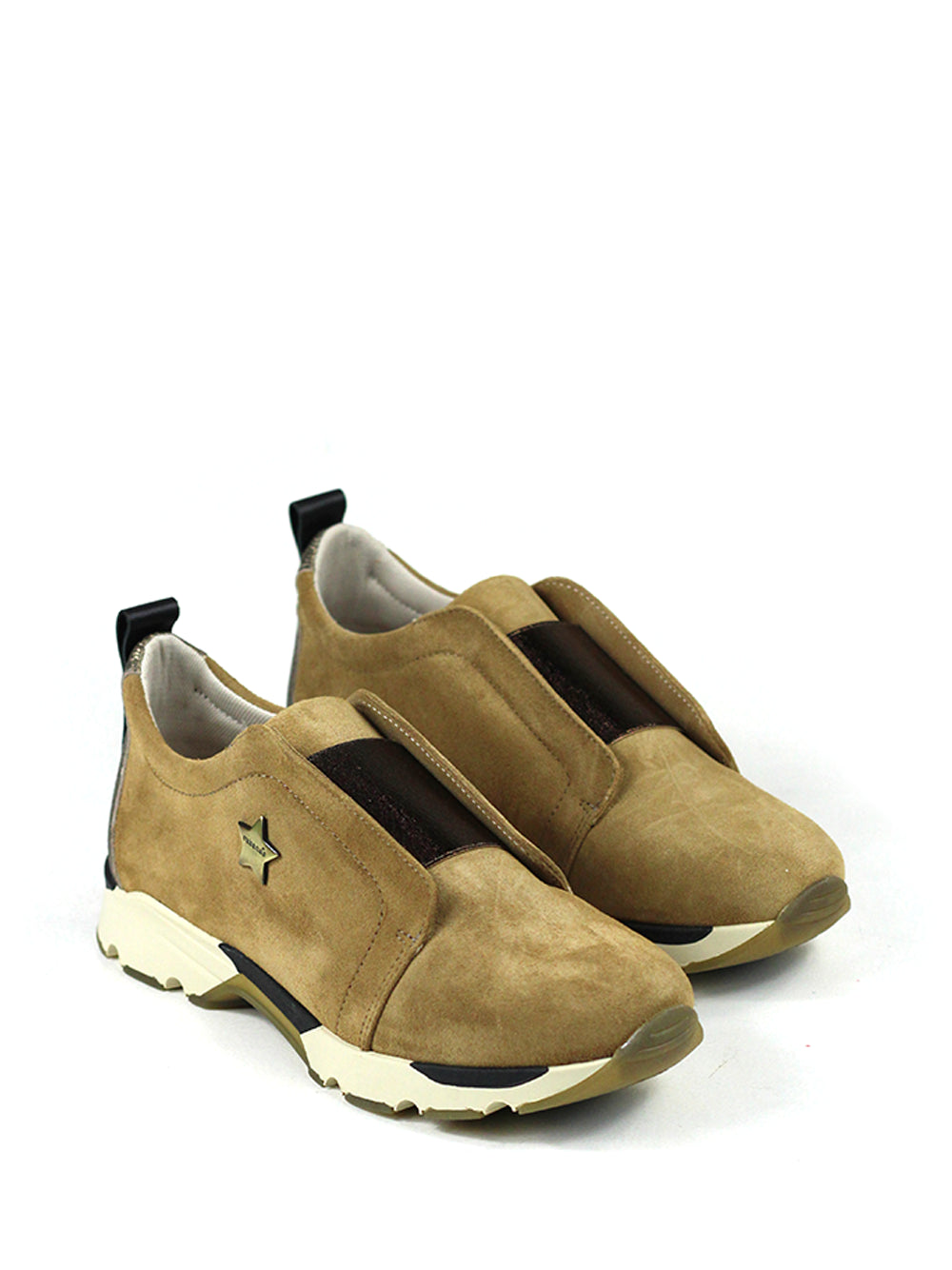 Brown Suede Trainers with Metallic Elastic